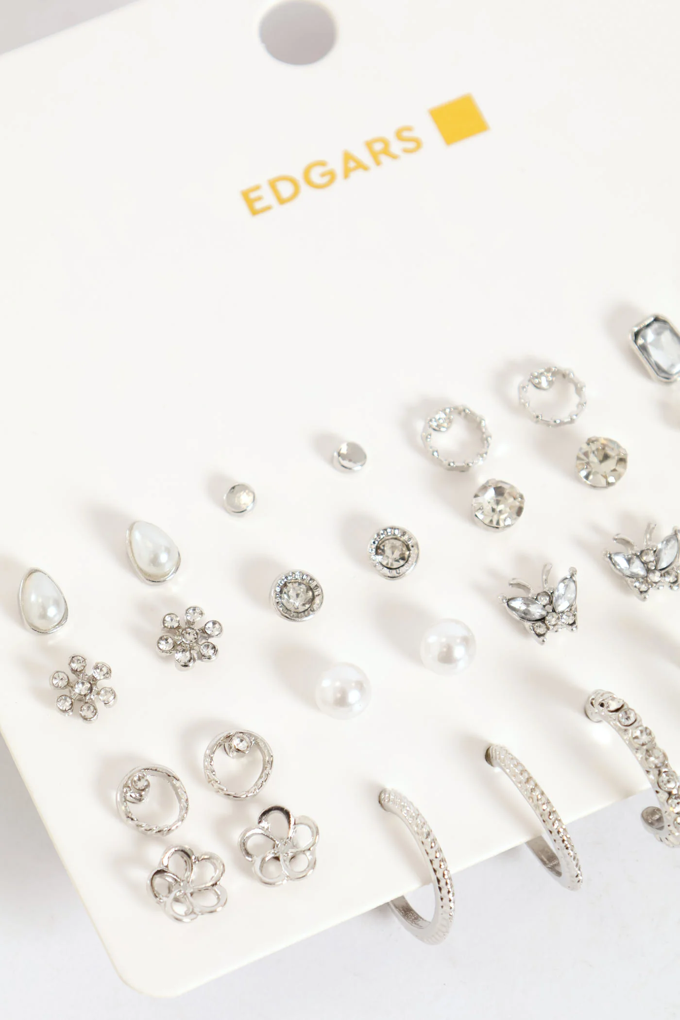 20 Pack Diamante Stud & Hoop Earrings - Silver - Image 3