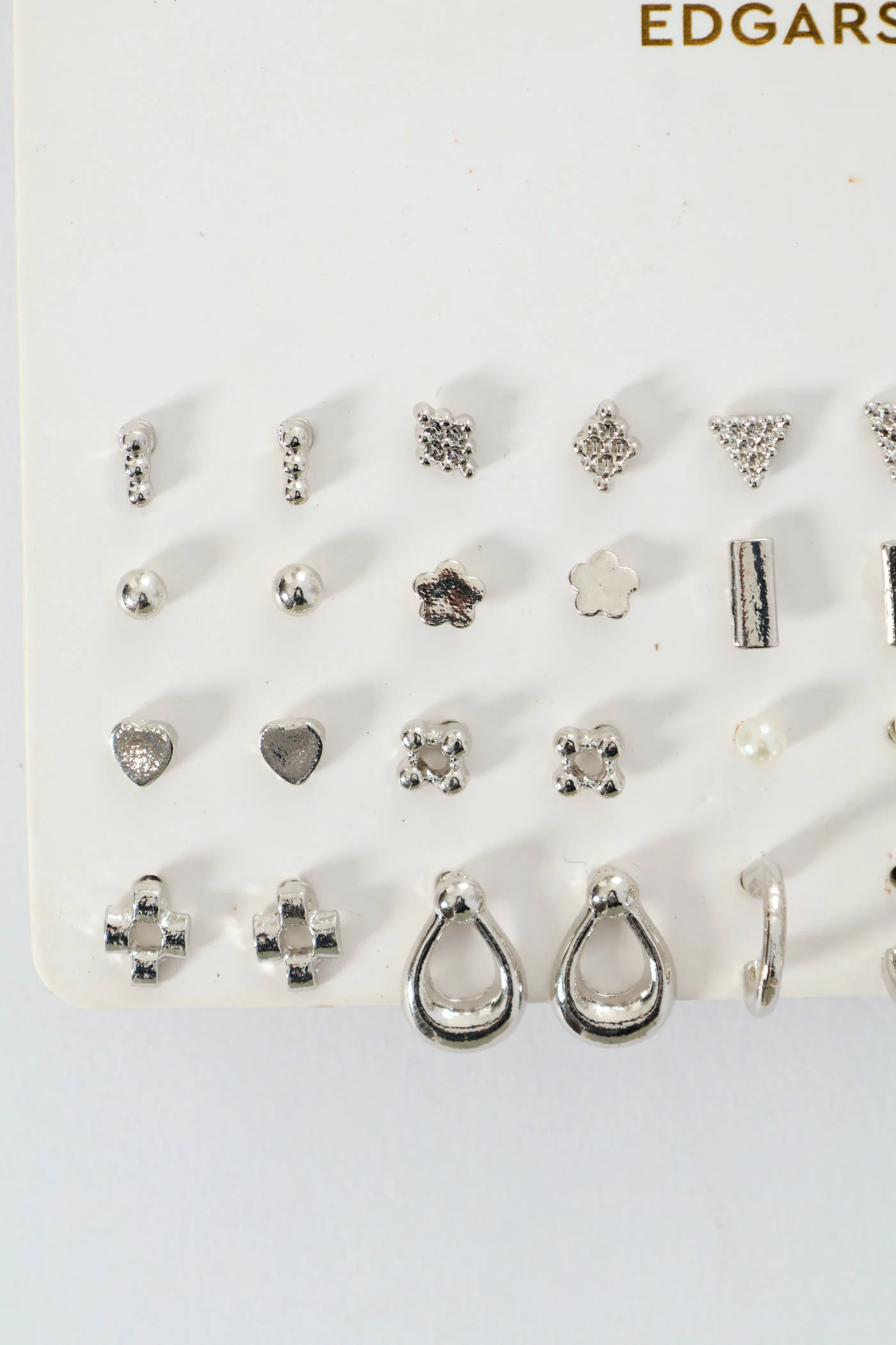 20 Pack Floral Stud Small Hoop Earrings - Silver - Image 2