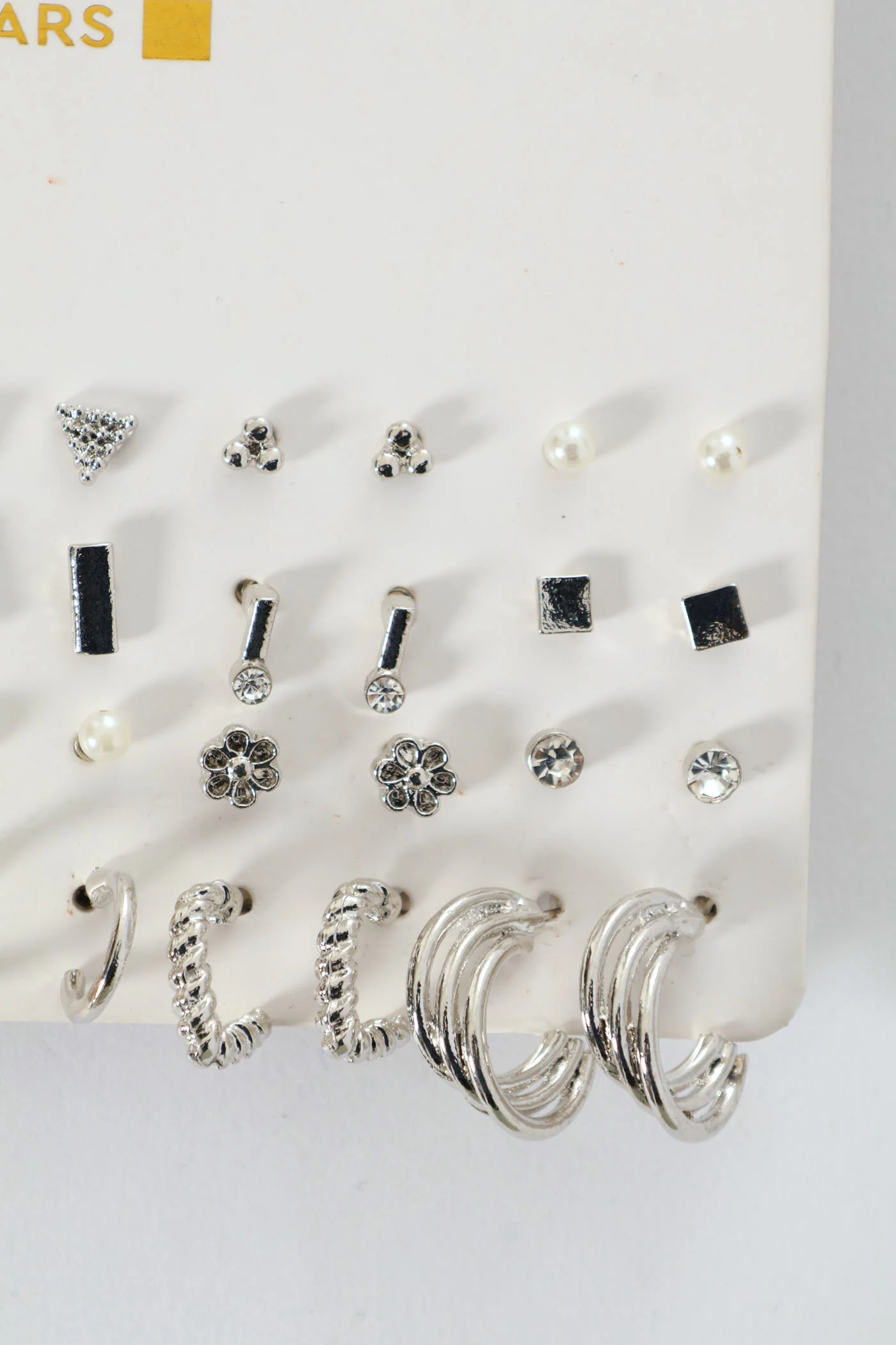 20 Pack Floral Stud Small Hoop Earrings - Silver - Image 3
