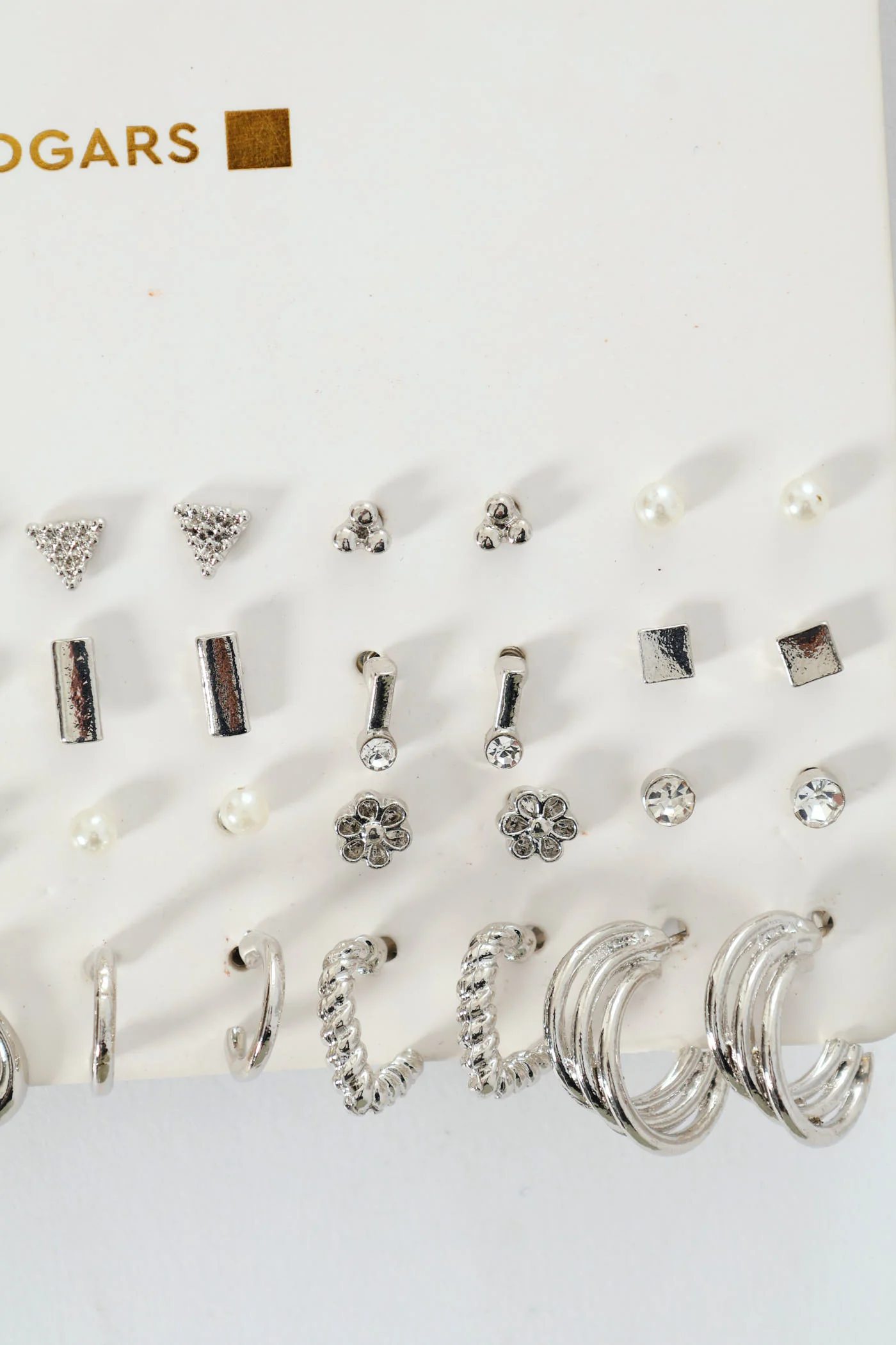 20 Pack Floral Stud Small Hoop Earrings - Silver - Image 4