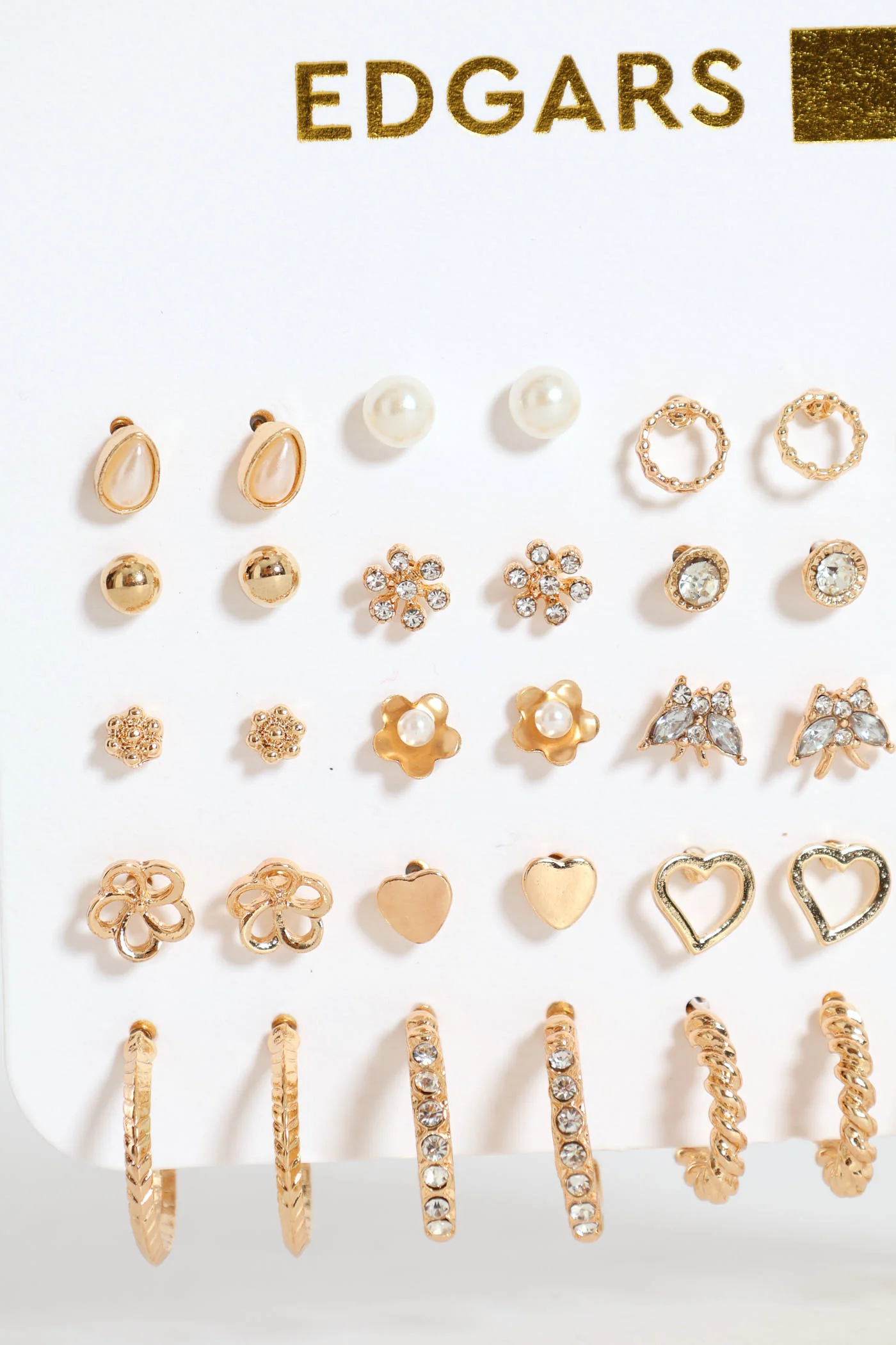 20 Pack Pearl Bead Floral Small Hoop Earrings - Gold - Image 2
