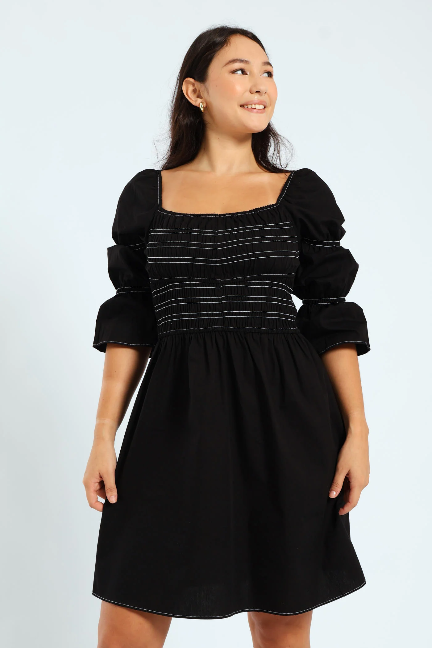3/4 Center Stitch Smocked Mini Dress - Image 4