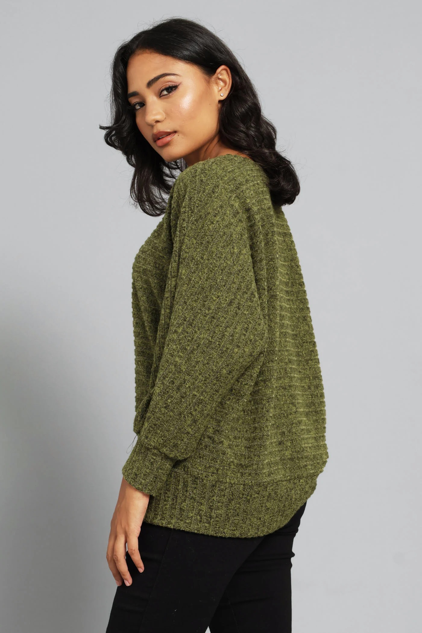 3/4 Dolman Sleeve Ribbed Top - Chartreuse - Image 2