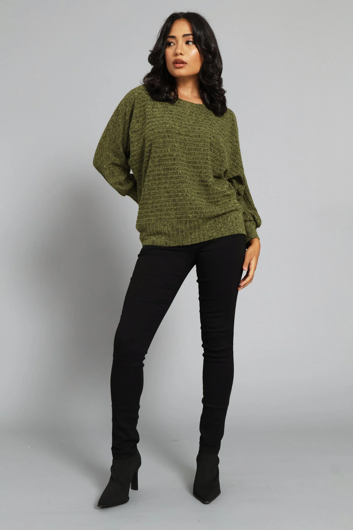 3/4 Dolman Sleeve Ribbed Top - Chartreuse - Image 5
