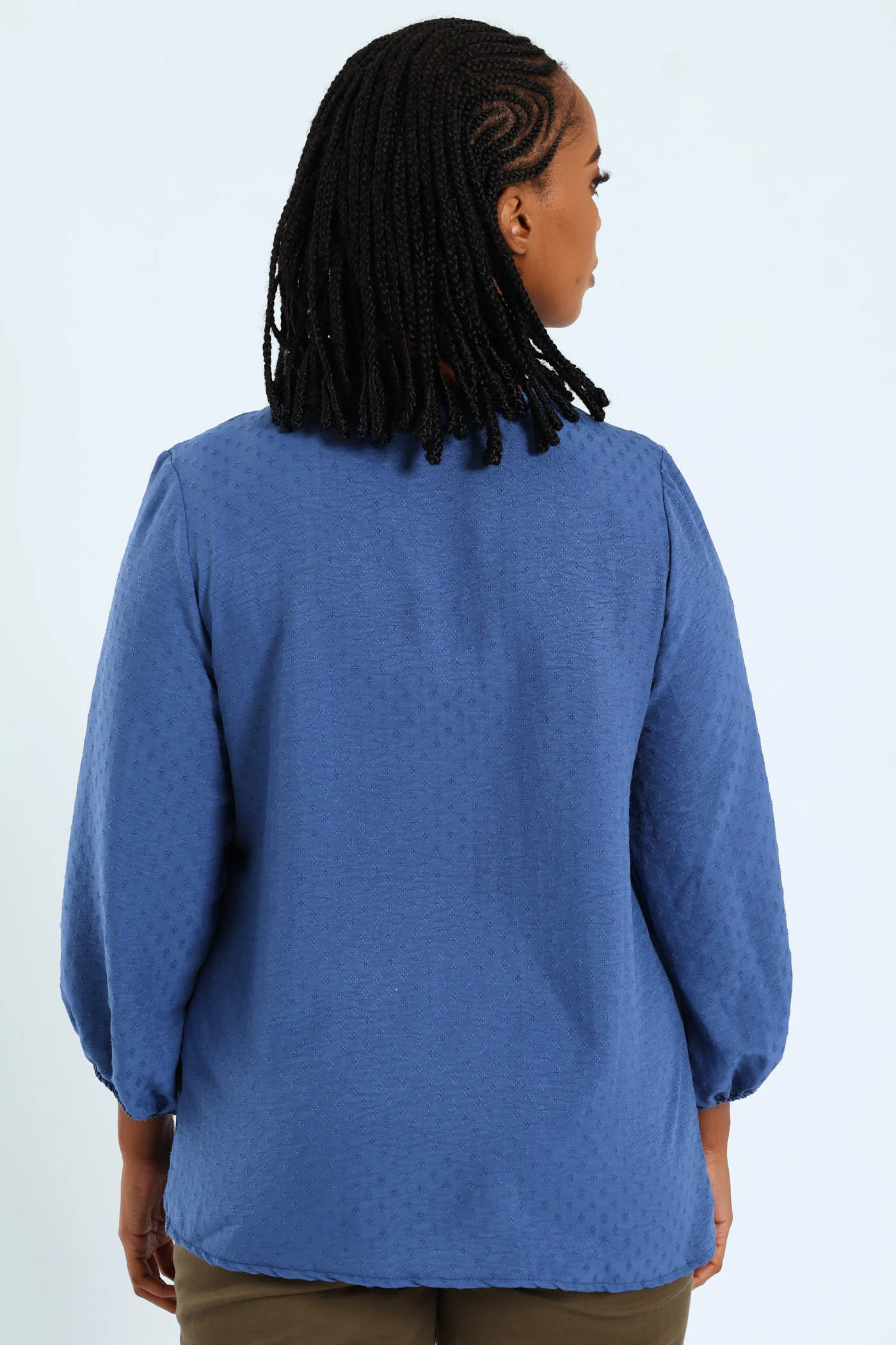 3/4 Embroidered Jacquard Blouse - Mid Blue - Image 3