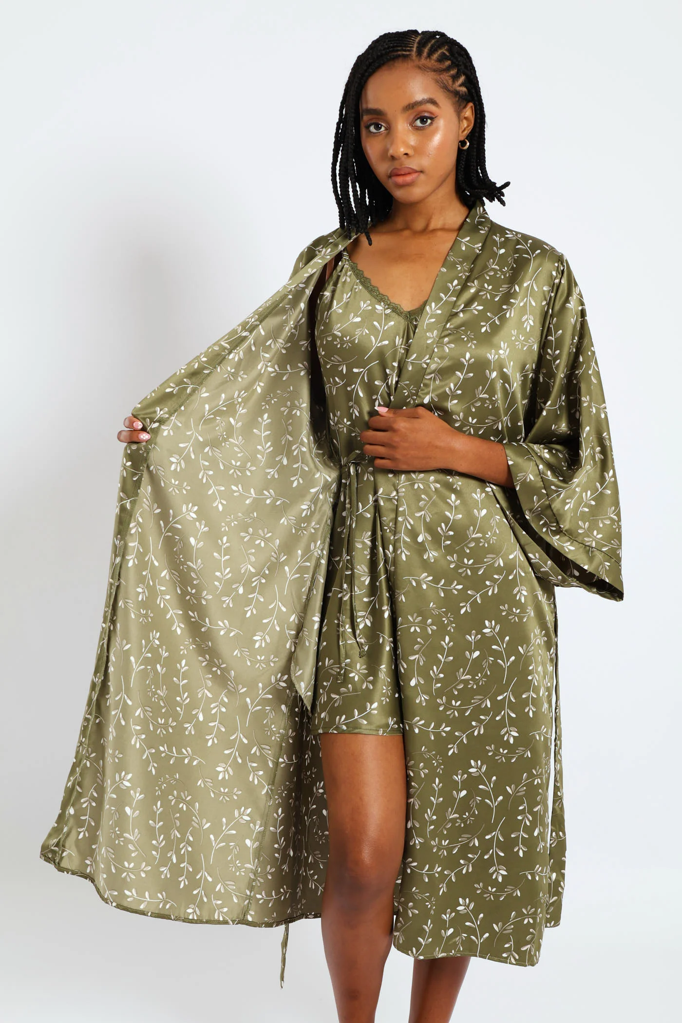 3/4 Satin Sprigs Gown - Fatigue - Image 2