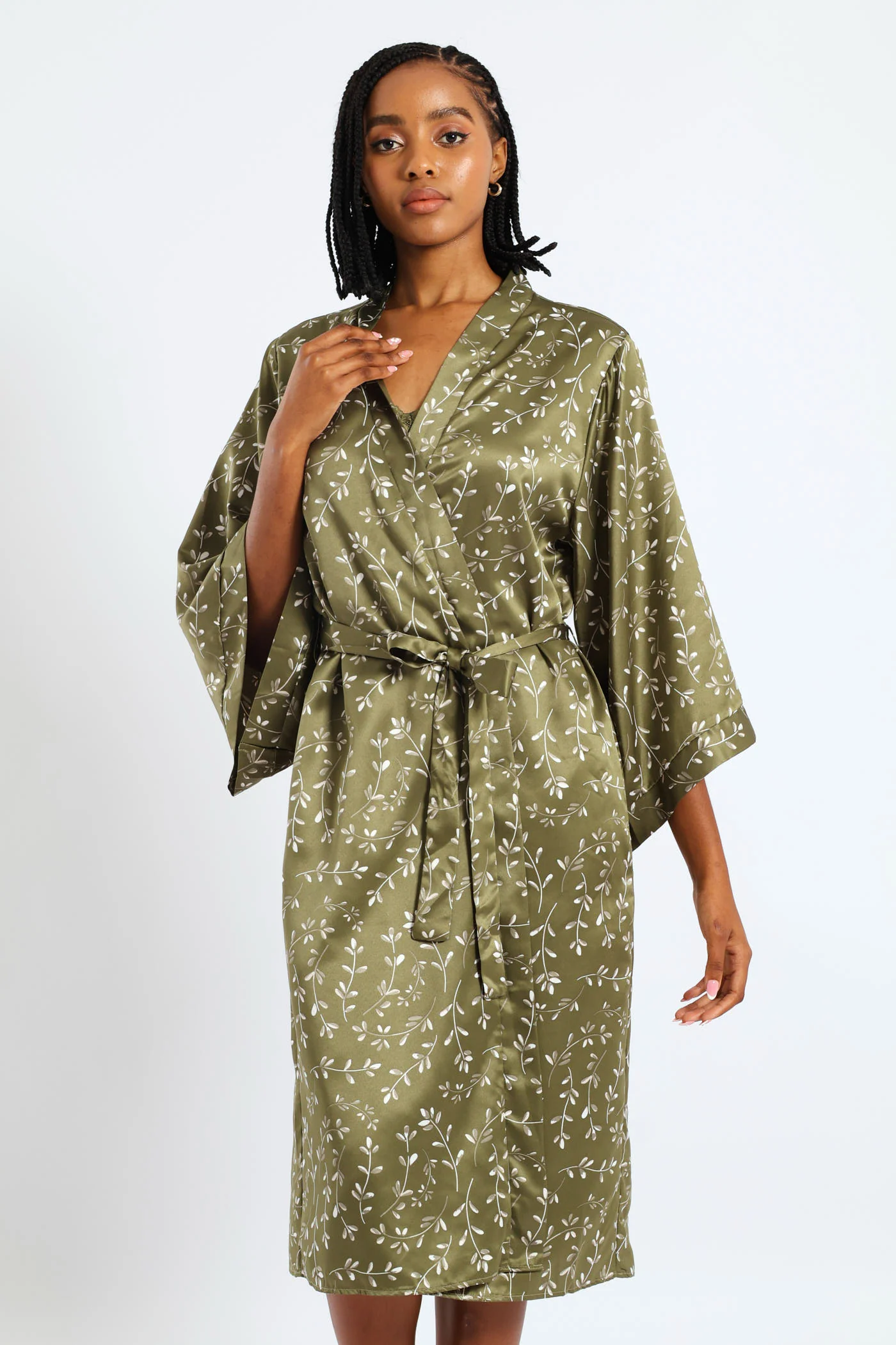 3/4 Satin Sprigs Gown - Fatigue - Image 3
