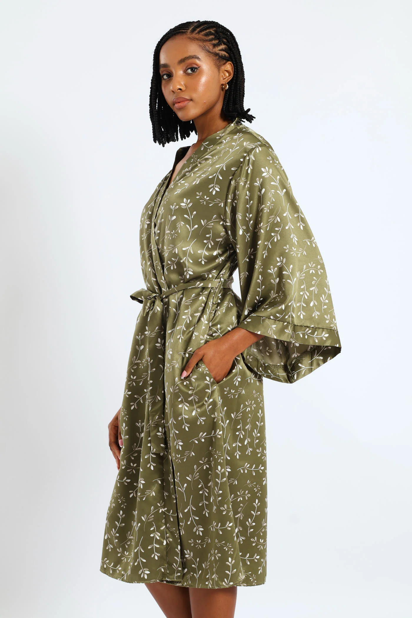 3/4 Satin Sprigs Gown - Fatigue - Image 4