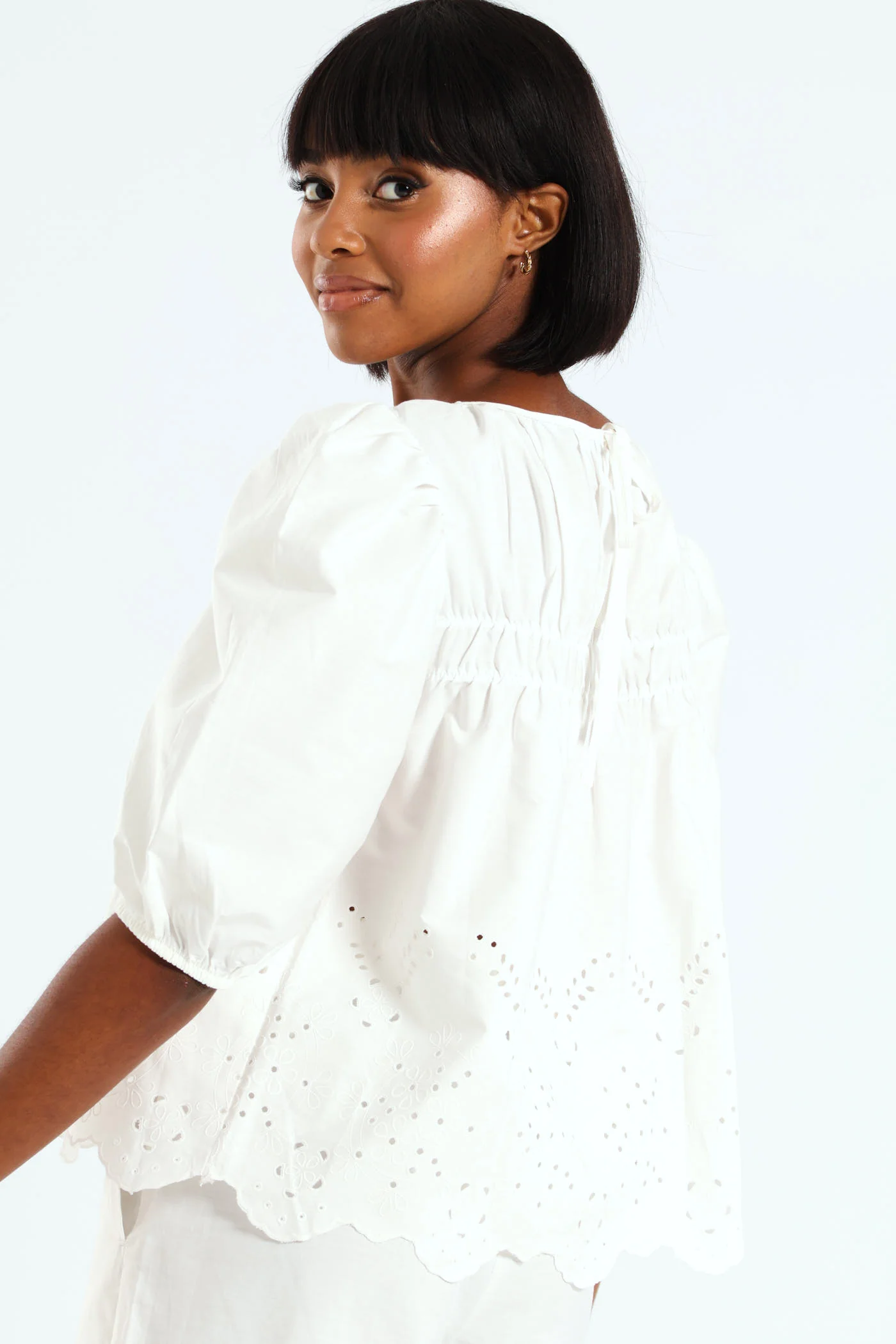 3/4 Sleeve Babydoll Top - White - Image 2