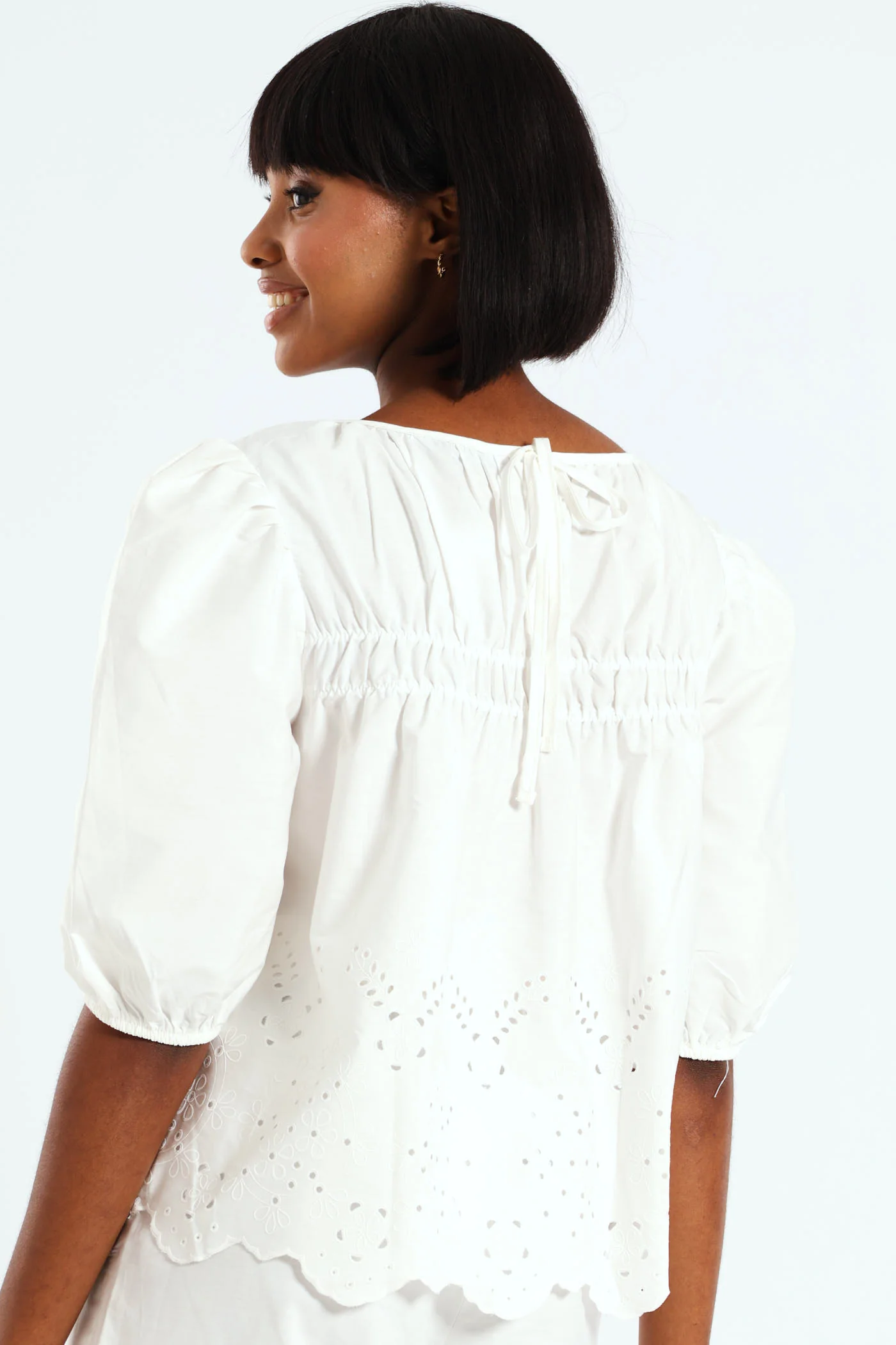 3/4 Sleeve Babydoll Top - White - Image 3
