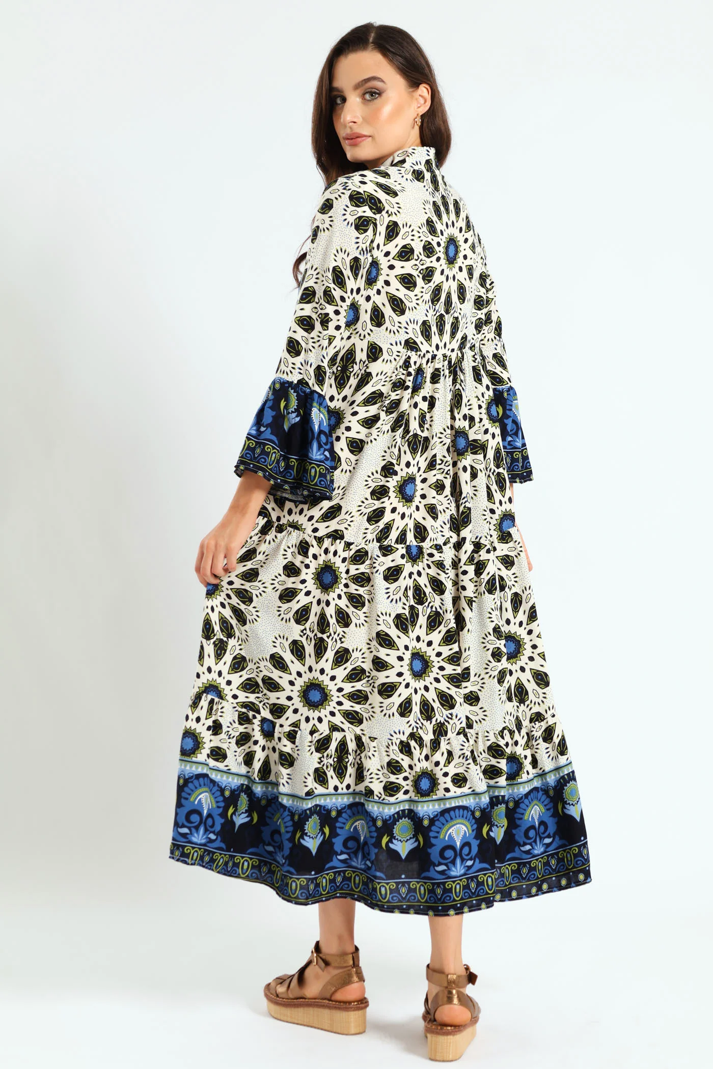 3/4 Sleeve Border Tent Dress - Multi - Image 3