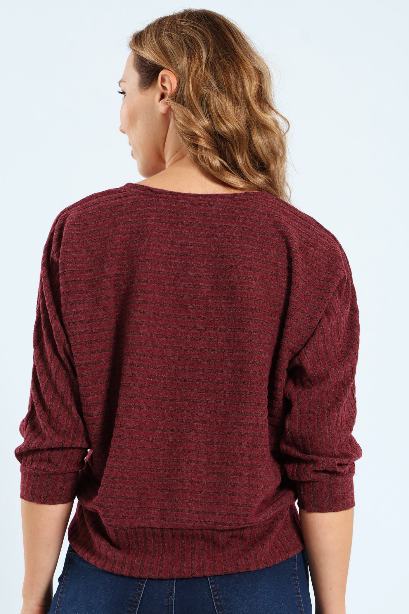 3/4 Sleeve Dolman Ribbed Top - Plum - Image 2