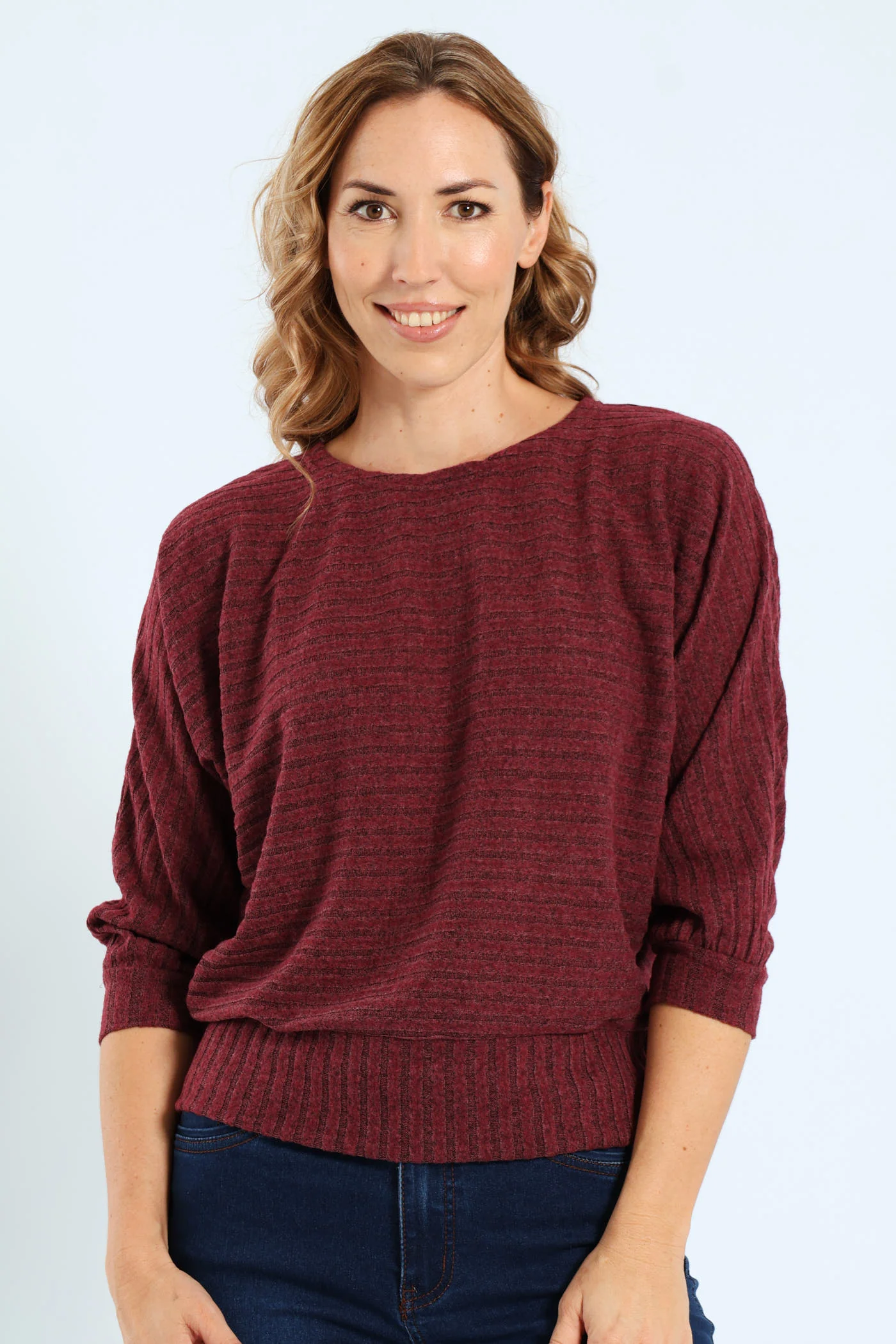 3/4 Sleeve Dolman Ribbed Top - Plum - Image 3