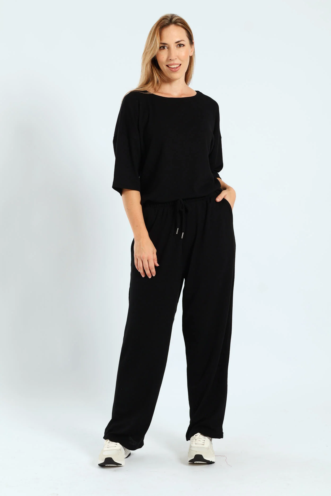 3/4 Sleeve Dolman Waffle Top - Black - Image 2