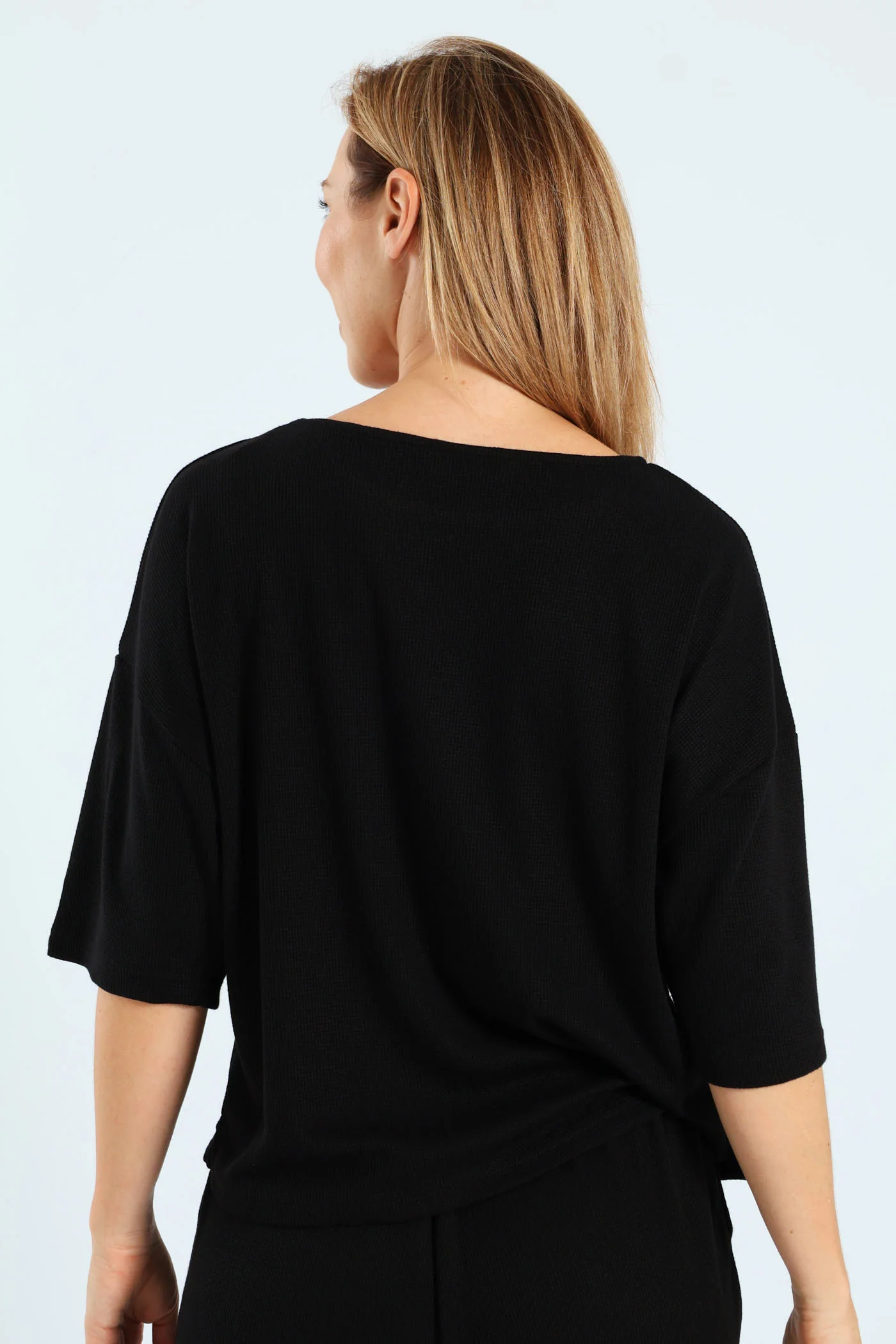 3/4 Sleeve Dolman Waffle Top - Black - Image 4