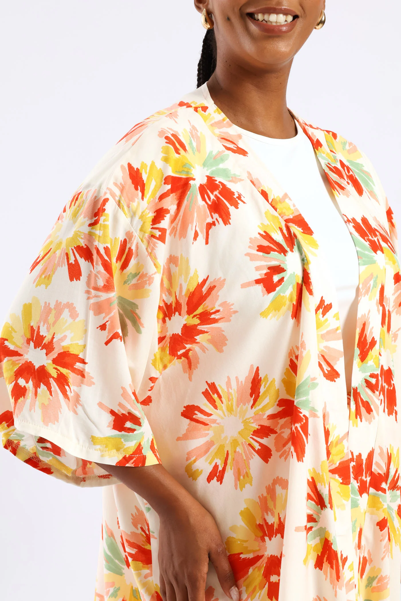 3/4 Sleeve Floral Kimono - Multi - Image 2