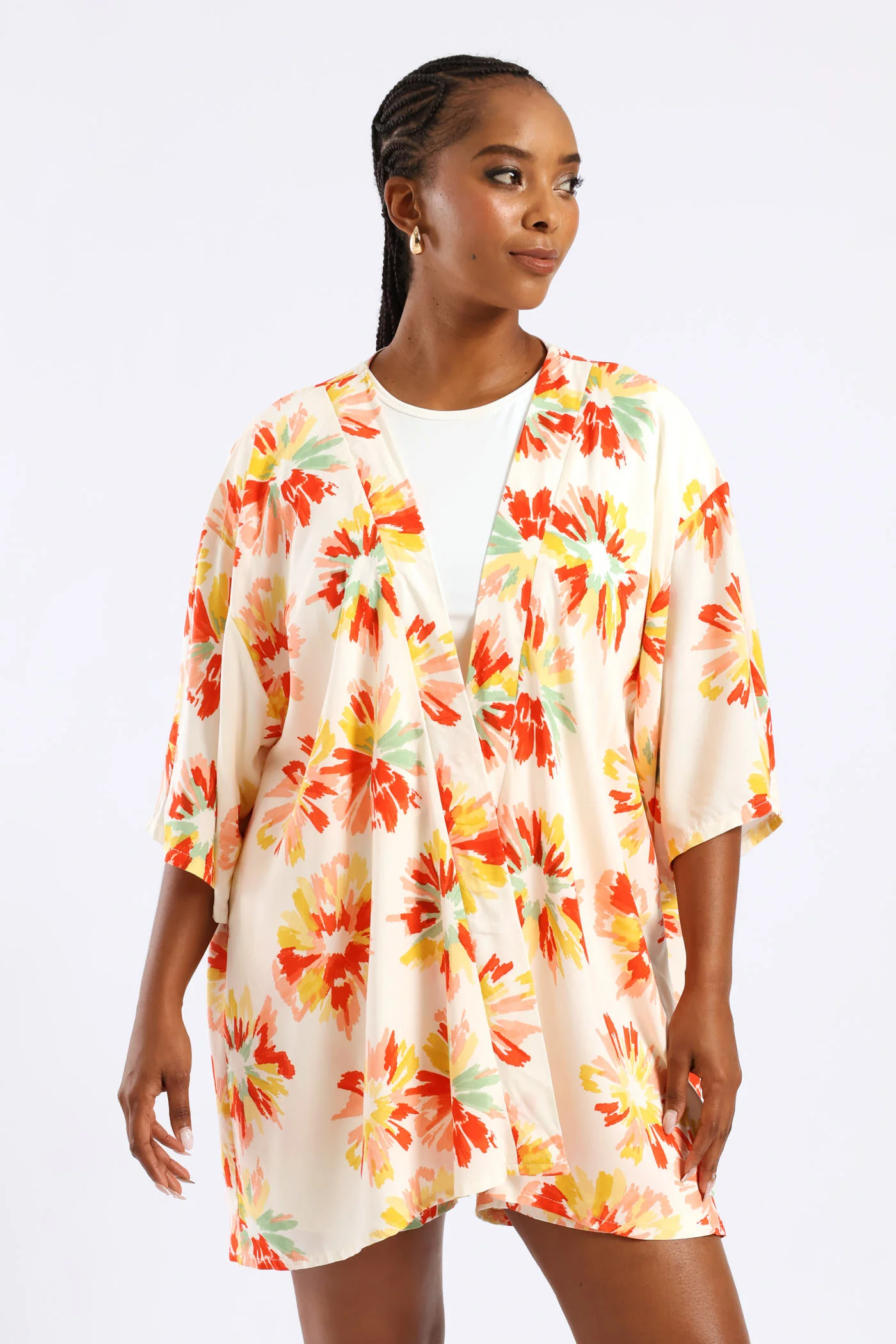 3/4 Sleeve Floral Kimono - Multi - Image 3