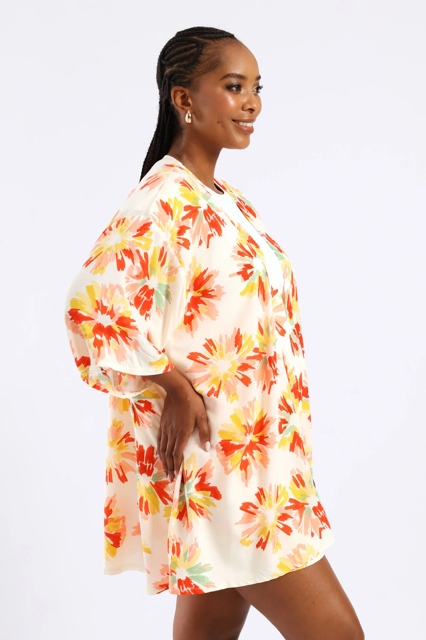3/4 Sleeve Floral Kimono - Multi - Image 4