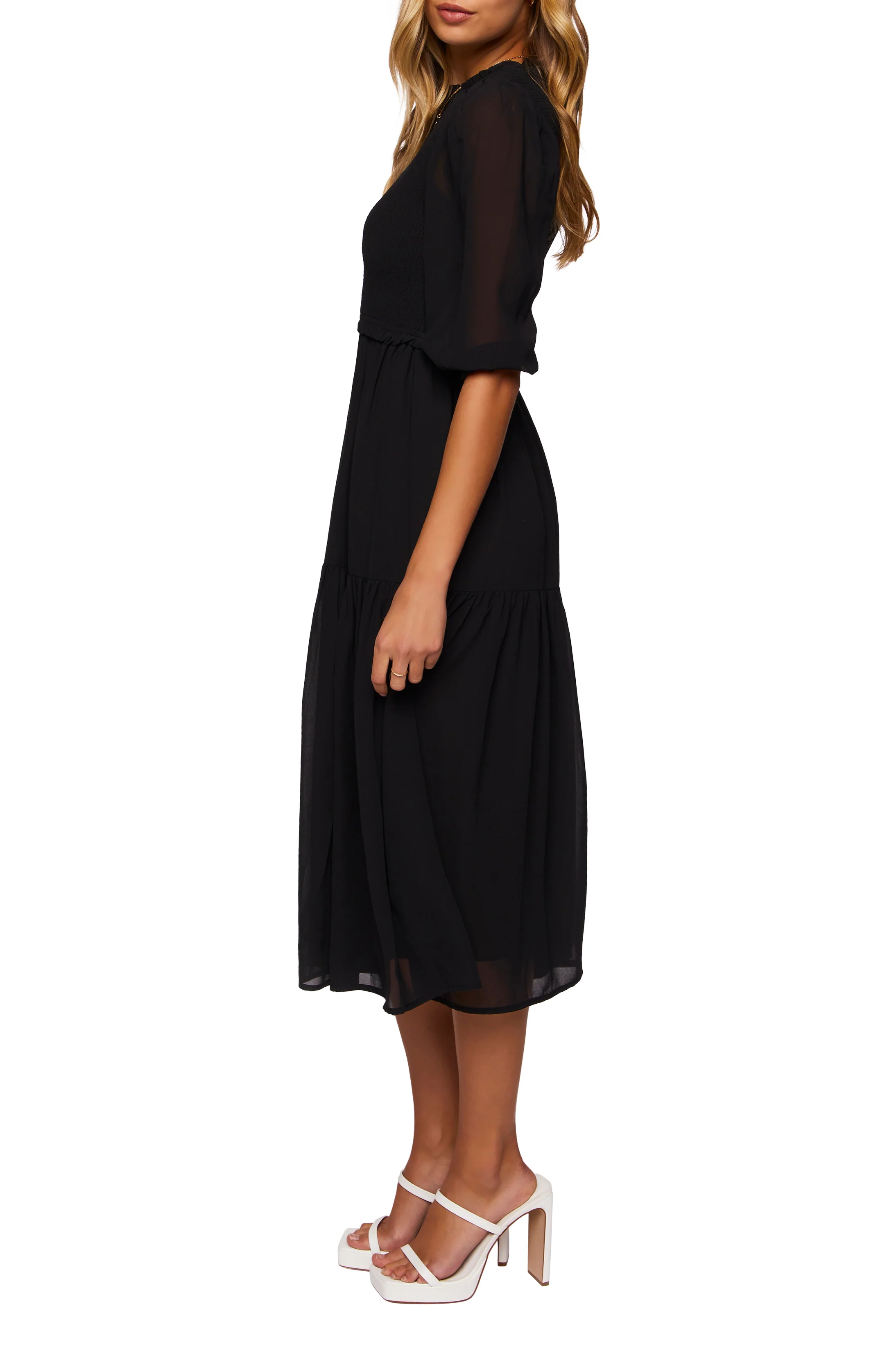 3/4 Sleeve Midi Dress - Black - Image 3