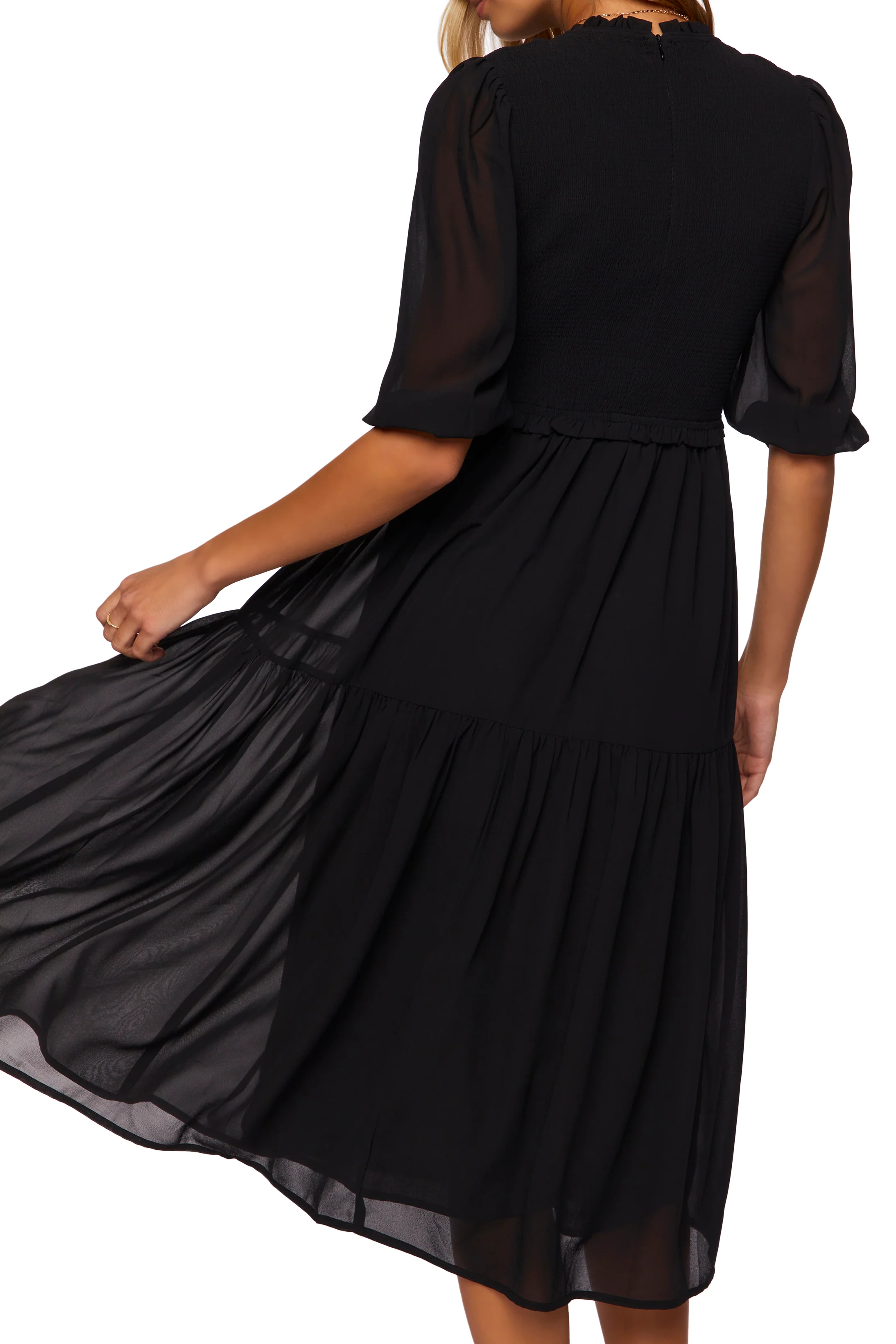 3/4 Sleeve Midi Dress - Black - Image 5