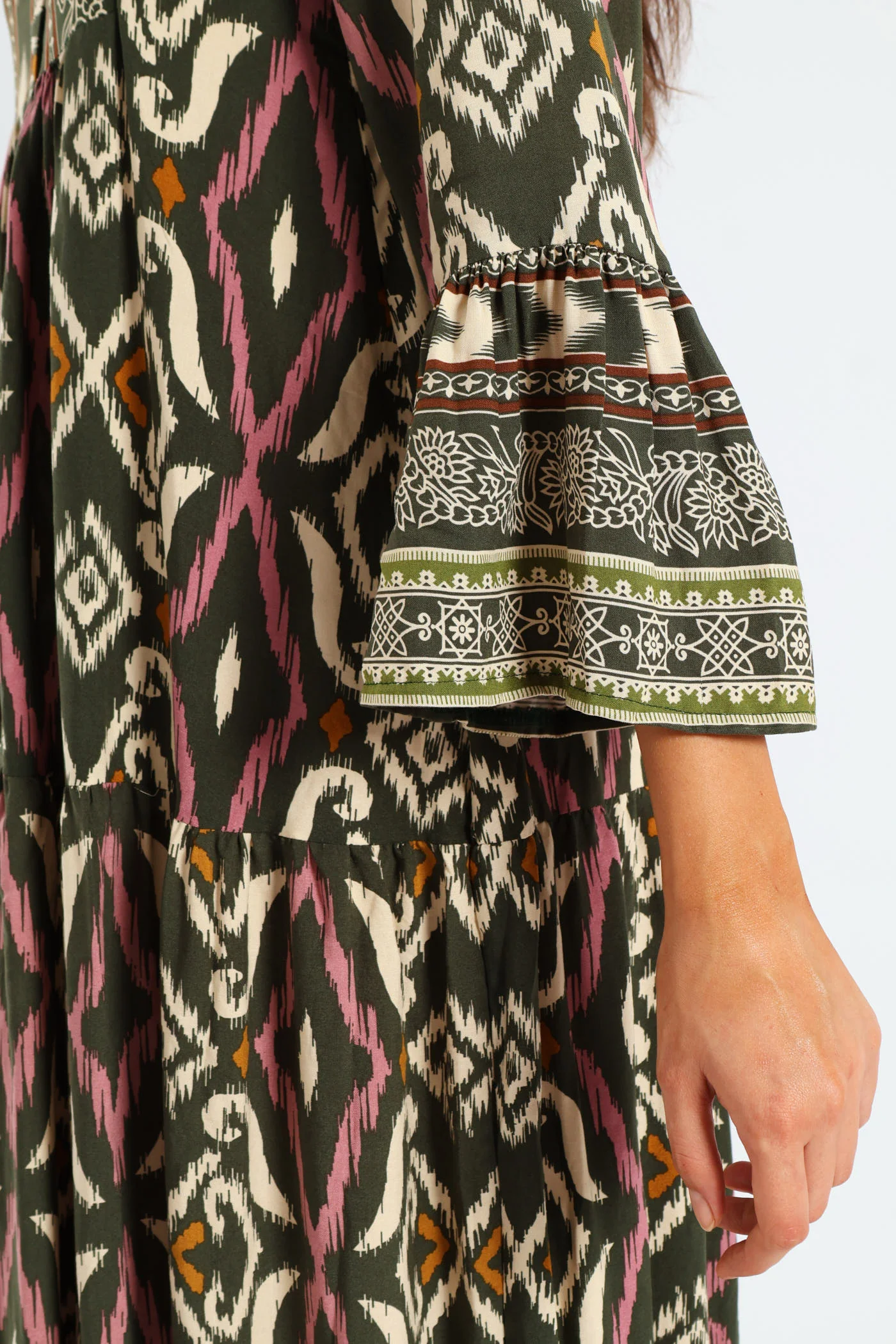 3/4 Sleeve Palm Border Print Tent Midaxi Dress - Multi - Image 2