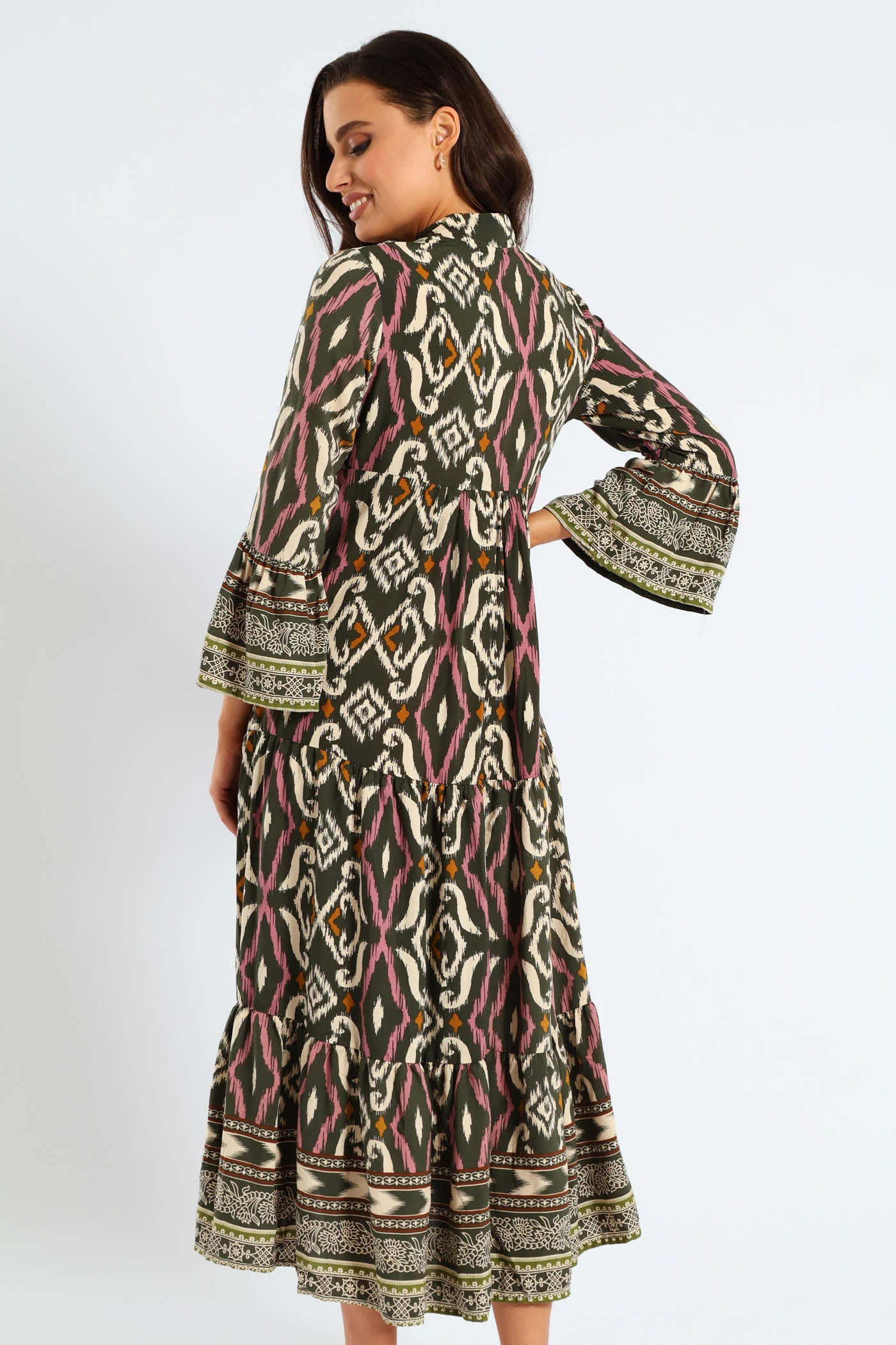3/4 Sleeve Palm Border Print Tent Midaxi Dress - Multi - Image 5