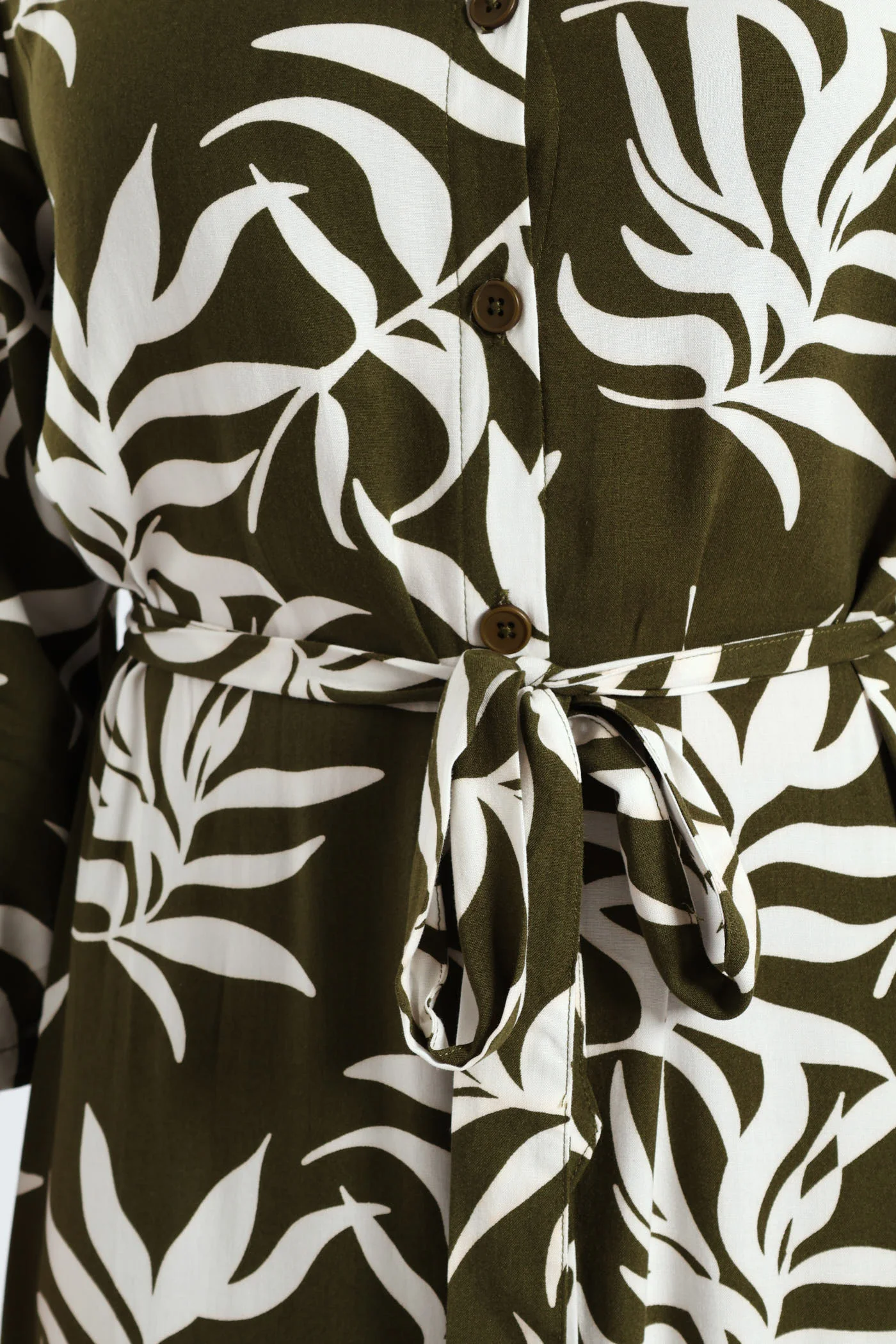 3/4 Sleeve Printed Belted Midaxi Shirt Dress - Fatigue/Cream - Image 5