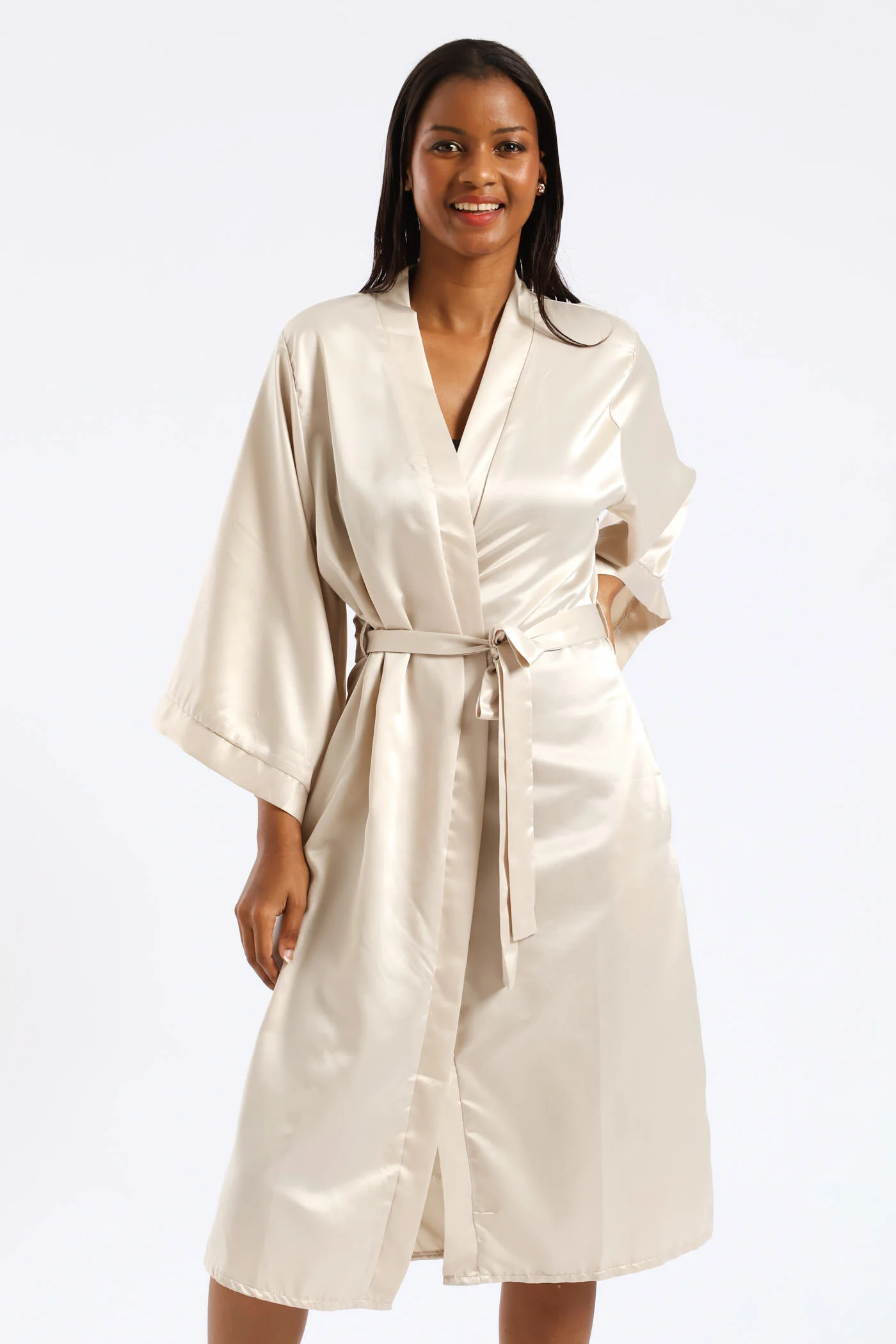3/4 Sleeve Satin Gown - Cream - Image 2