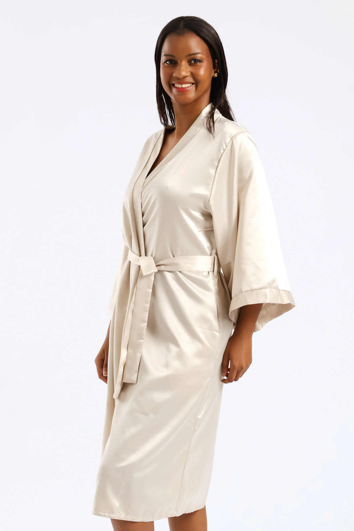 3/4 Sleeve Satin Gown - Cream - Image 3