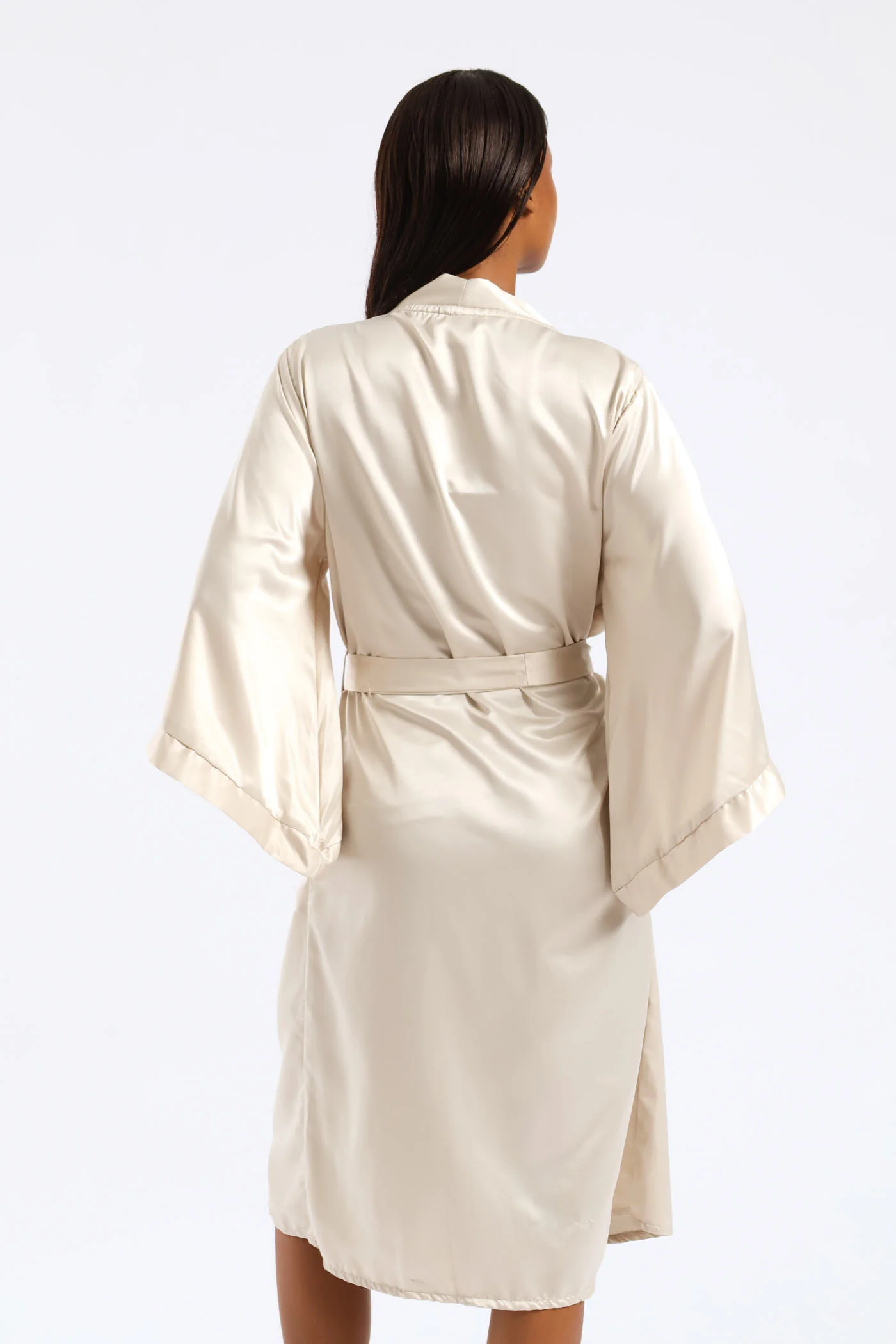 3/4 Sleeve Satin Gown - Cream - Image 4