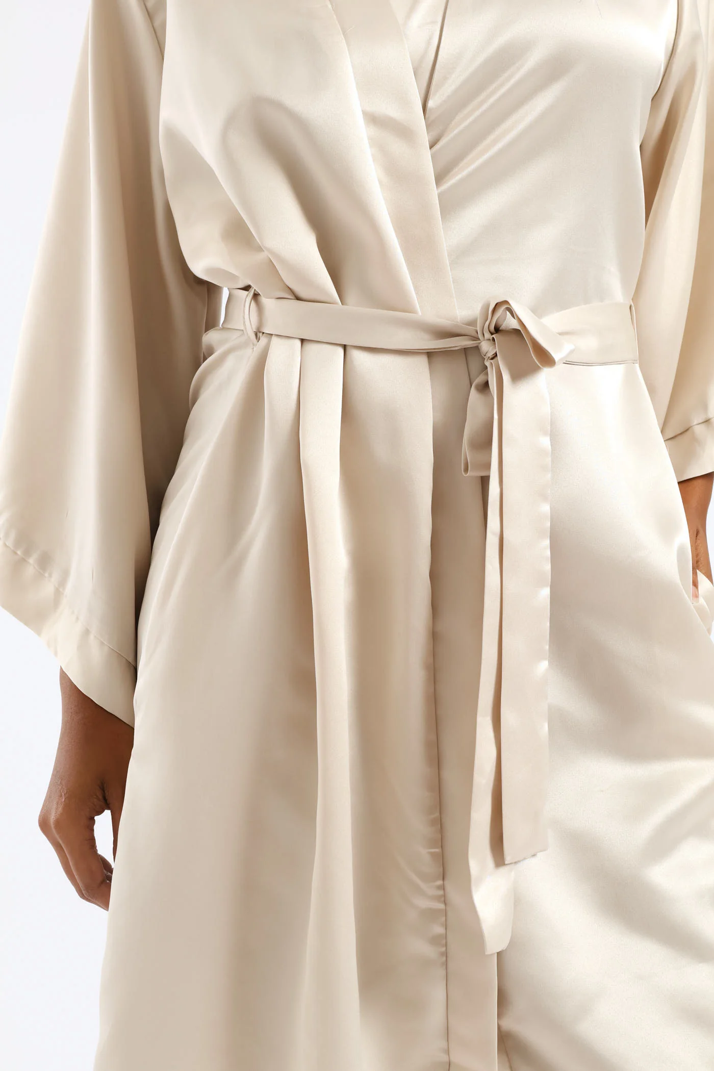 3/4 Sleeve Satin Gown - Cream - Image 5