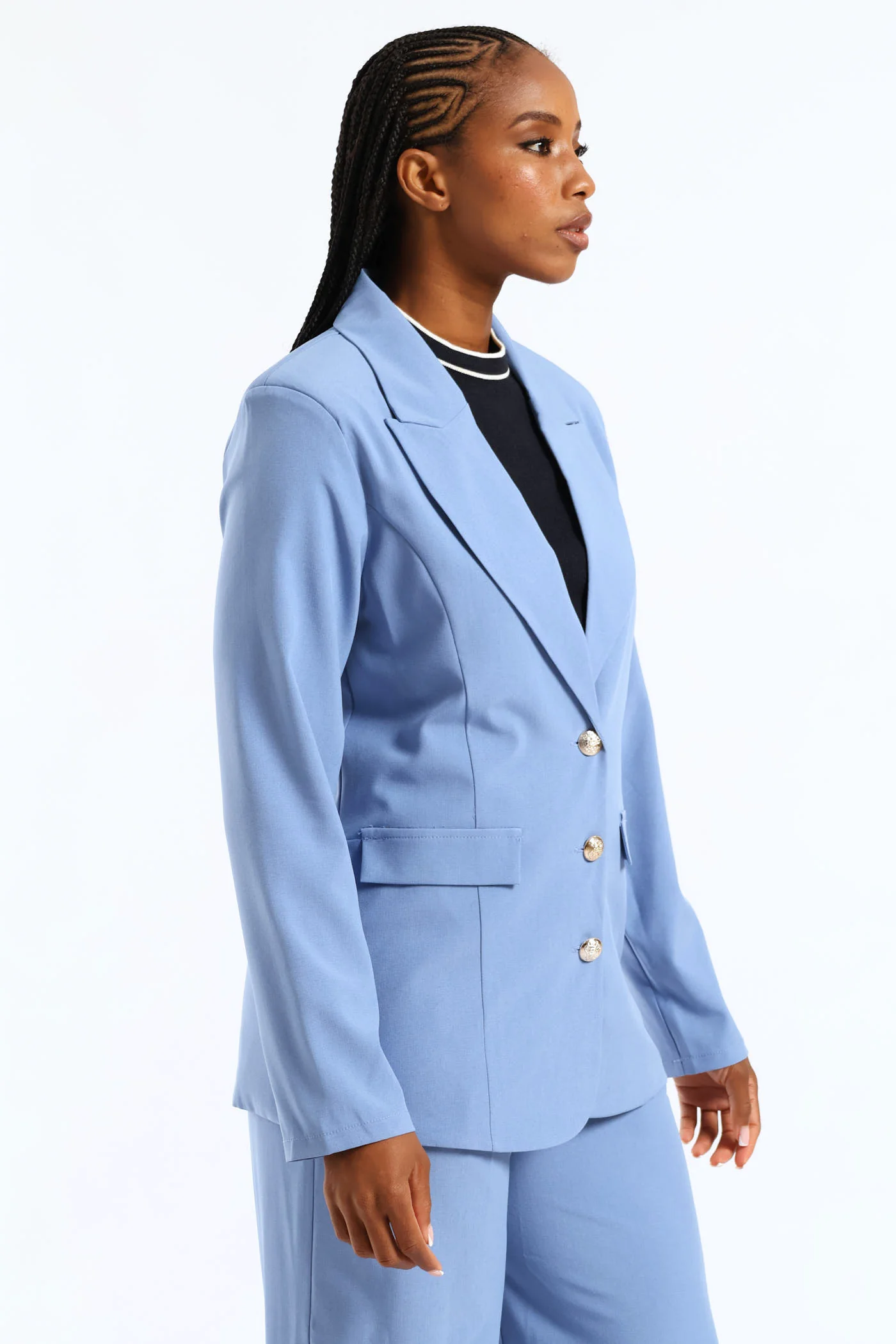 3 Button Twill Blazer - Blue - Image 2