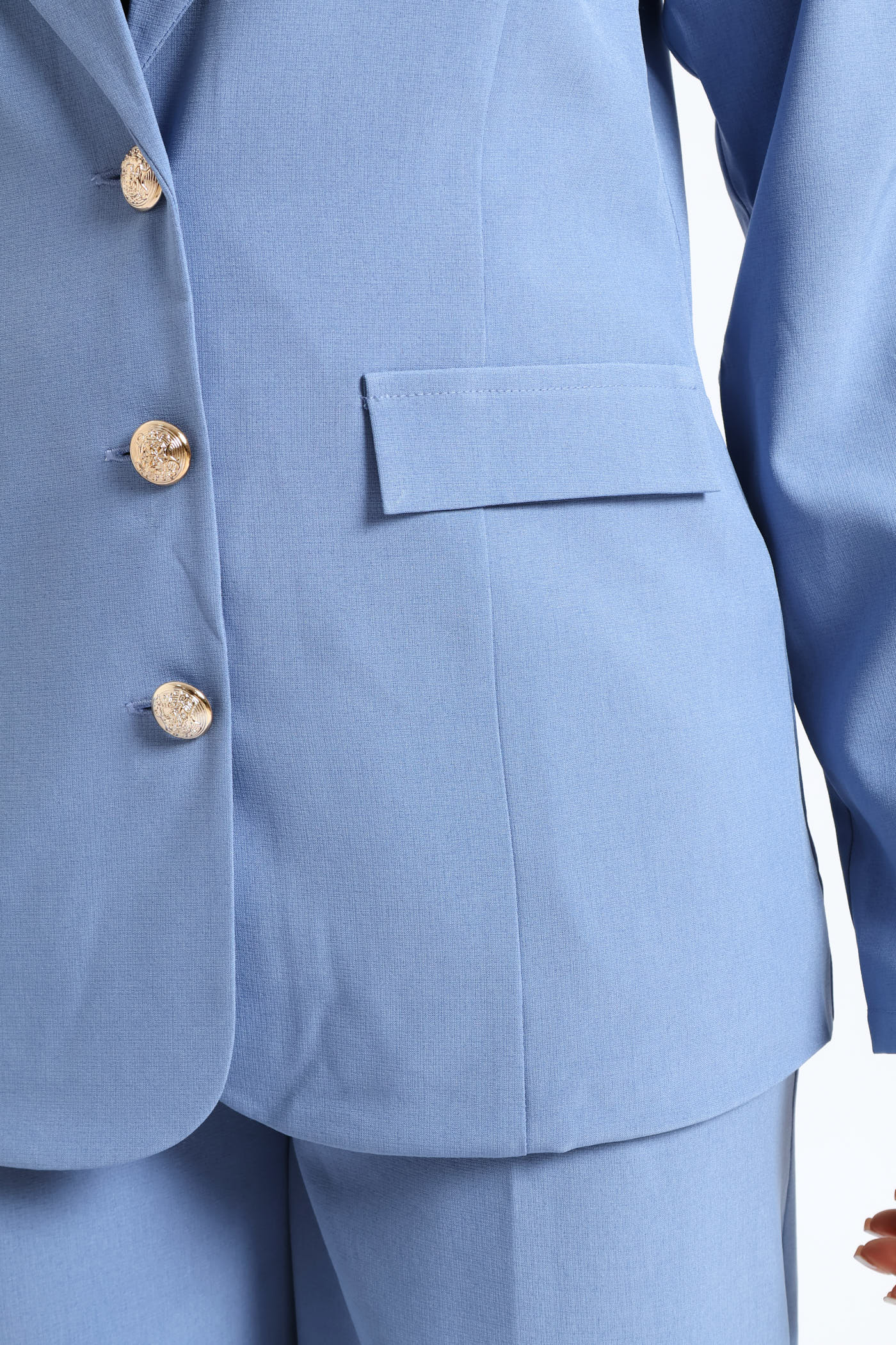 3 Button Twill Blazer - Blue - Image 4