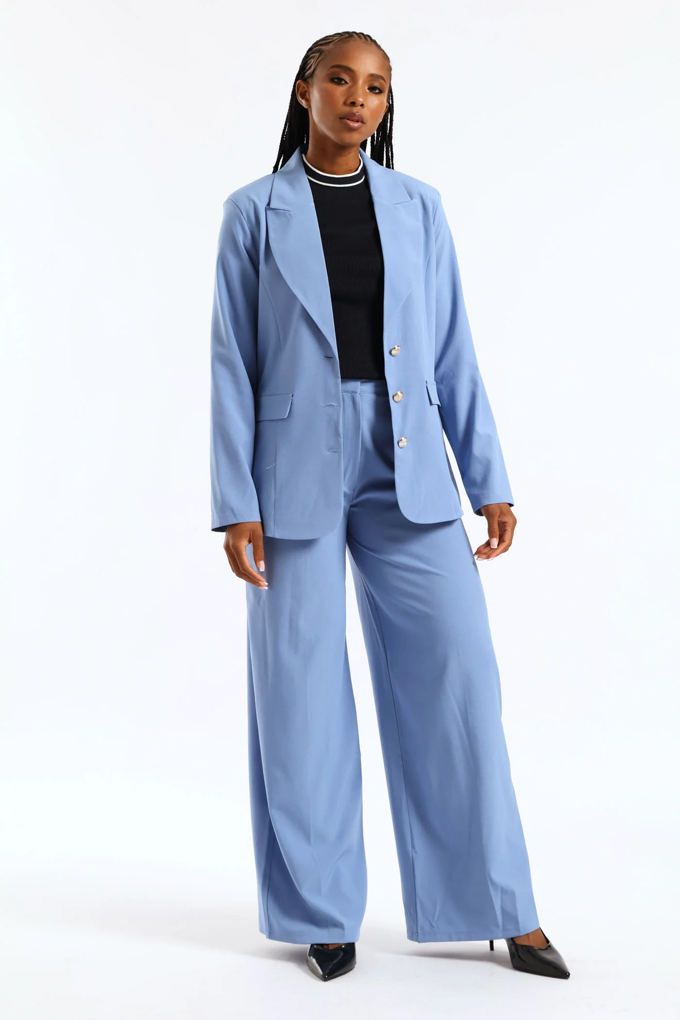 3 Button Twill Blazer - Blue - Image 6