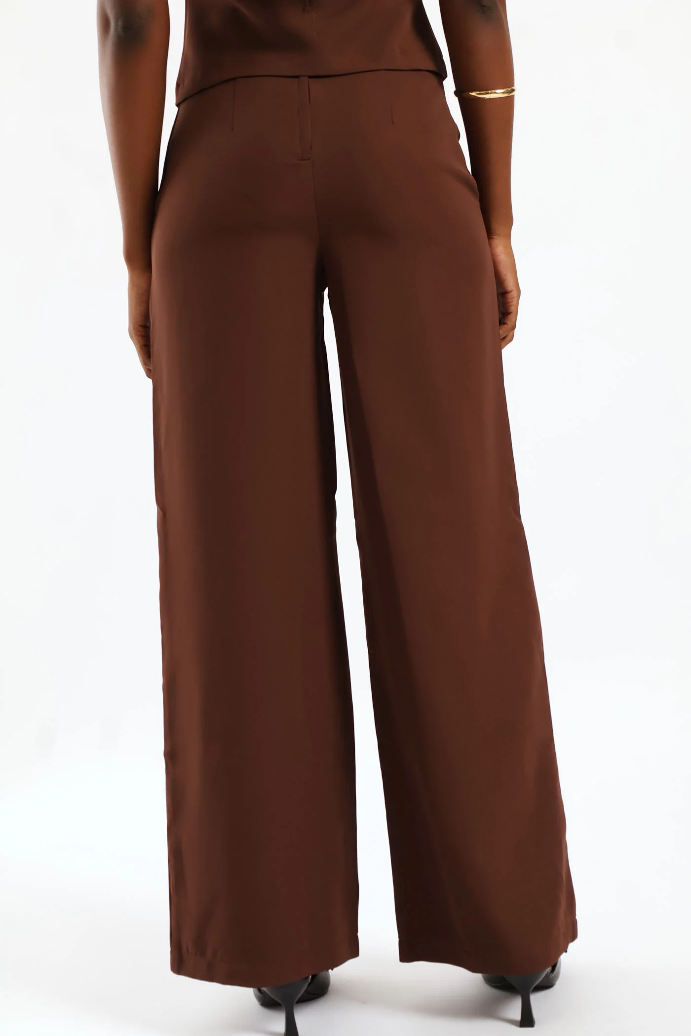 3 Button Wide Leg Pant - Chocolate - Image 5