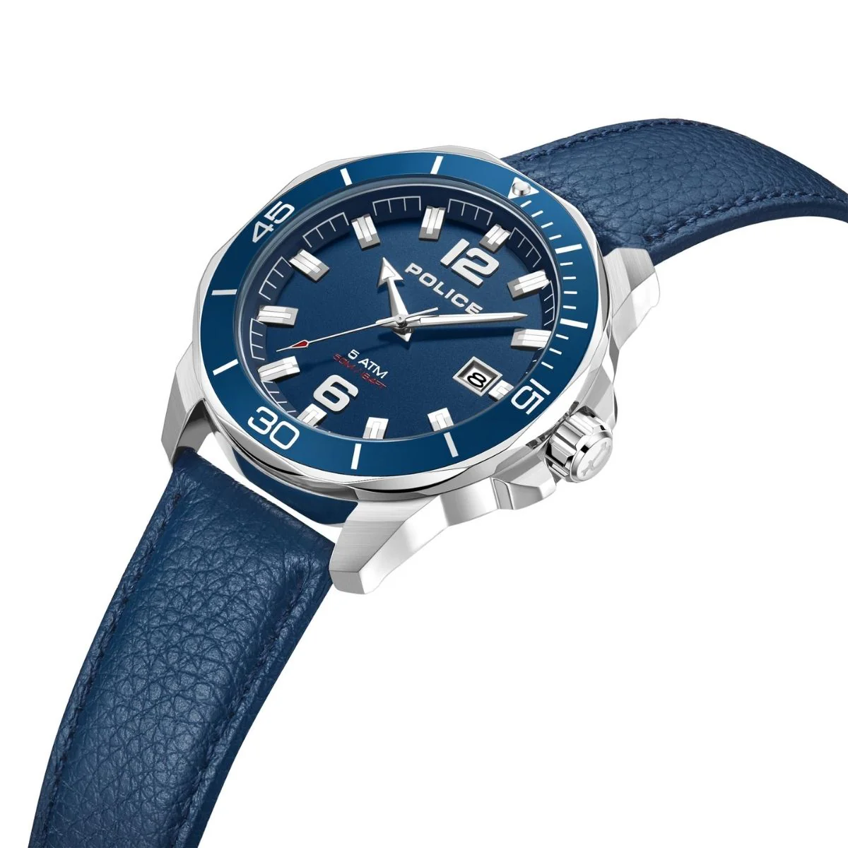 3 Hand Date Blue Dial & Blue Leather Strap Watch - Blue - Image 2