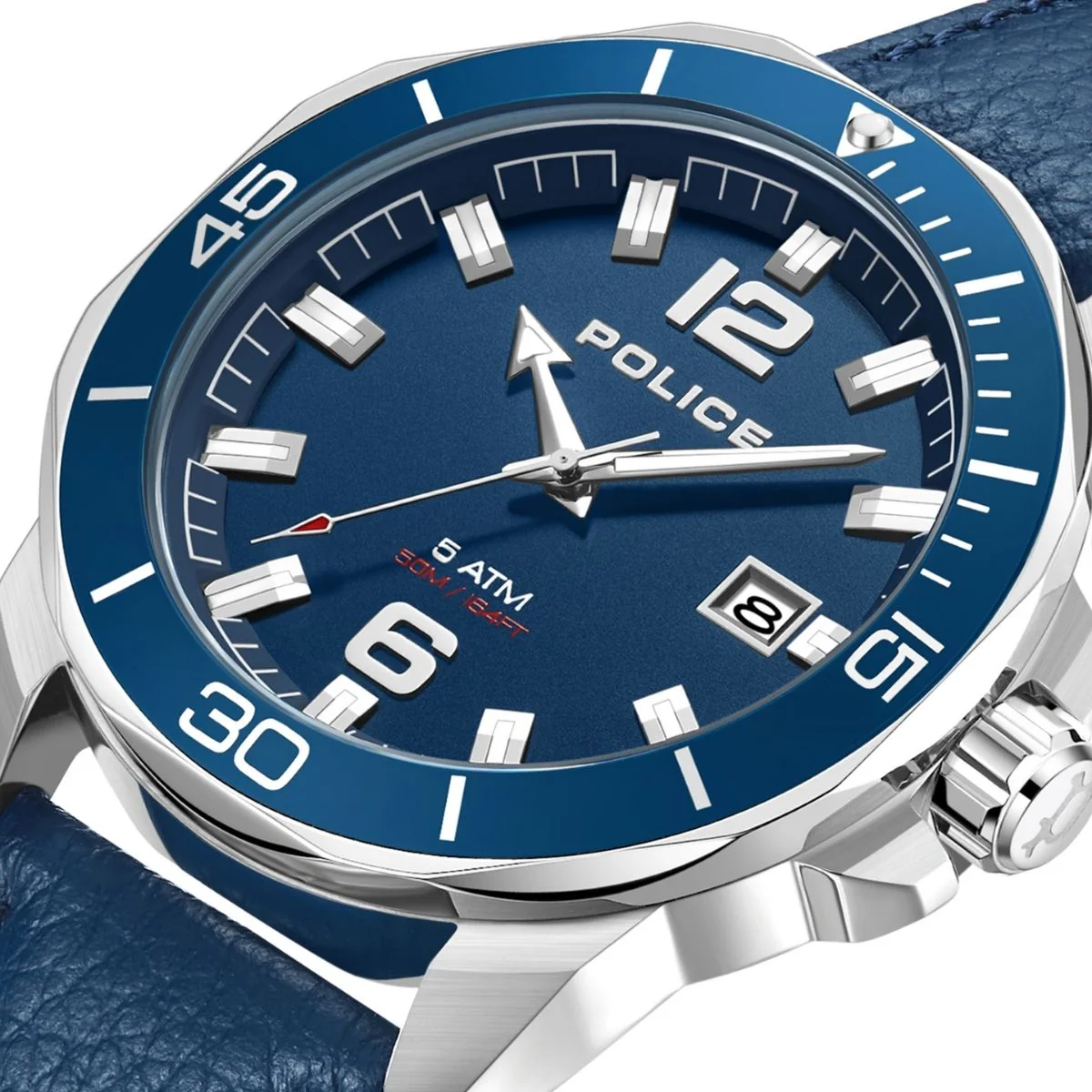 3 Hand Date Blue Dial & Blue Leather Strap Watch - Blue - Image 4