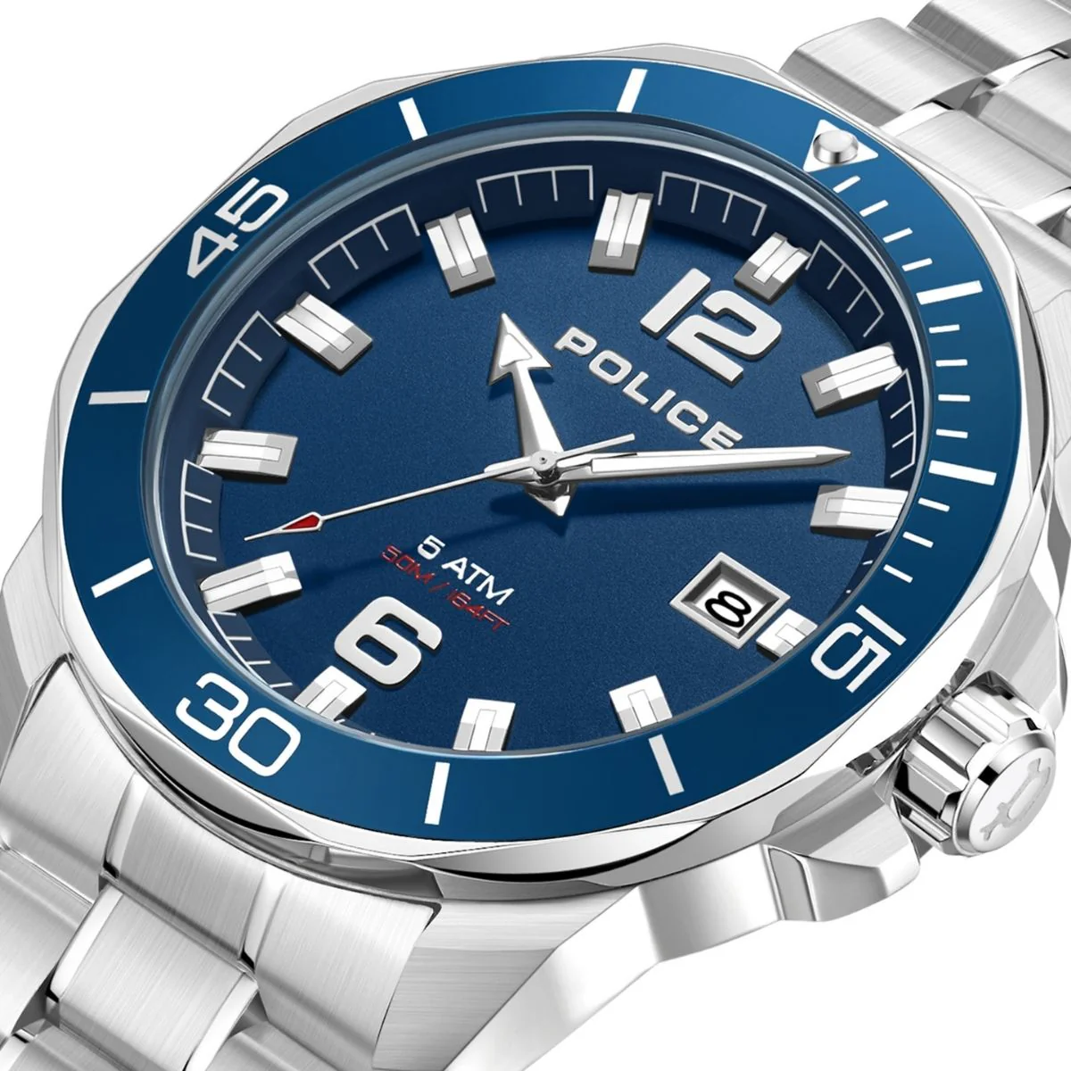 3 Hand Date Blue Dial Stainless Steel Watch - Silver - Image 4