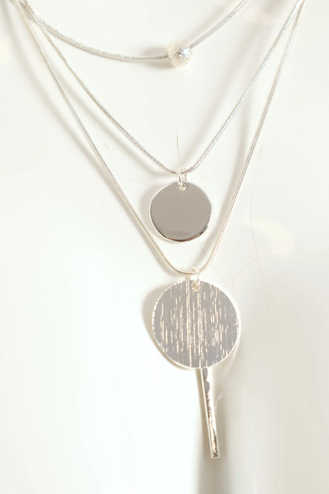 3 Layer Matte Pendant Necklace - Silver - Image 2
