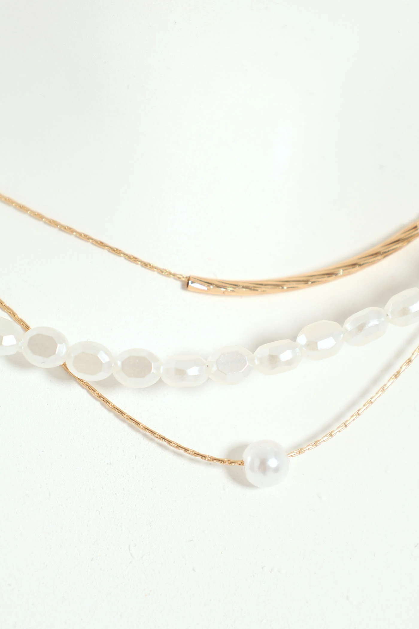 3 Layer Pearl Bead Necklace - Gold - Image 2