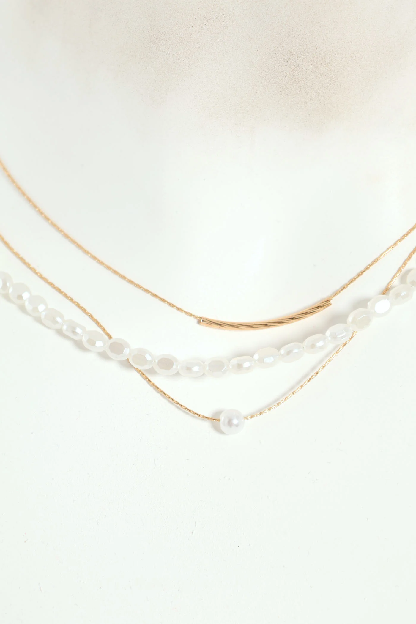 3 Layer Pearl Bead Necklace - Gold - Image 3