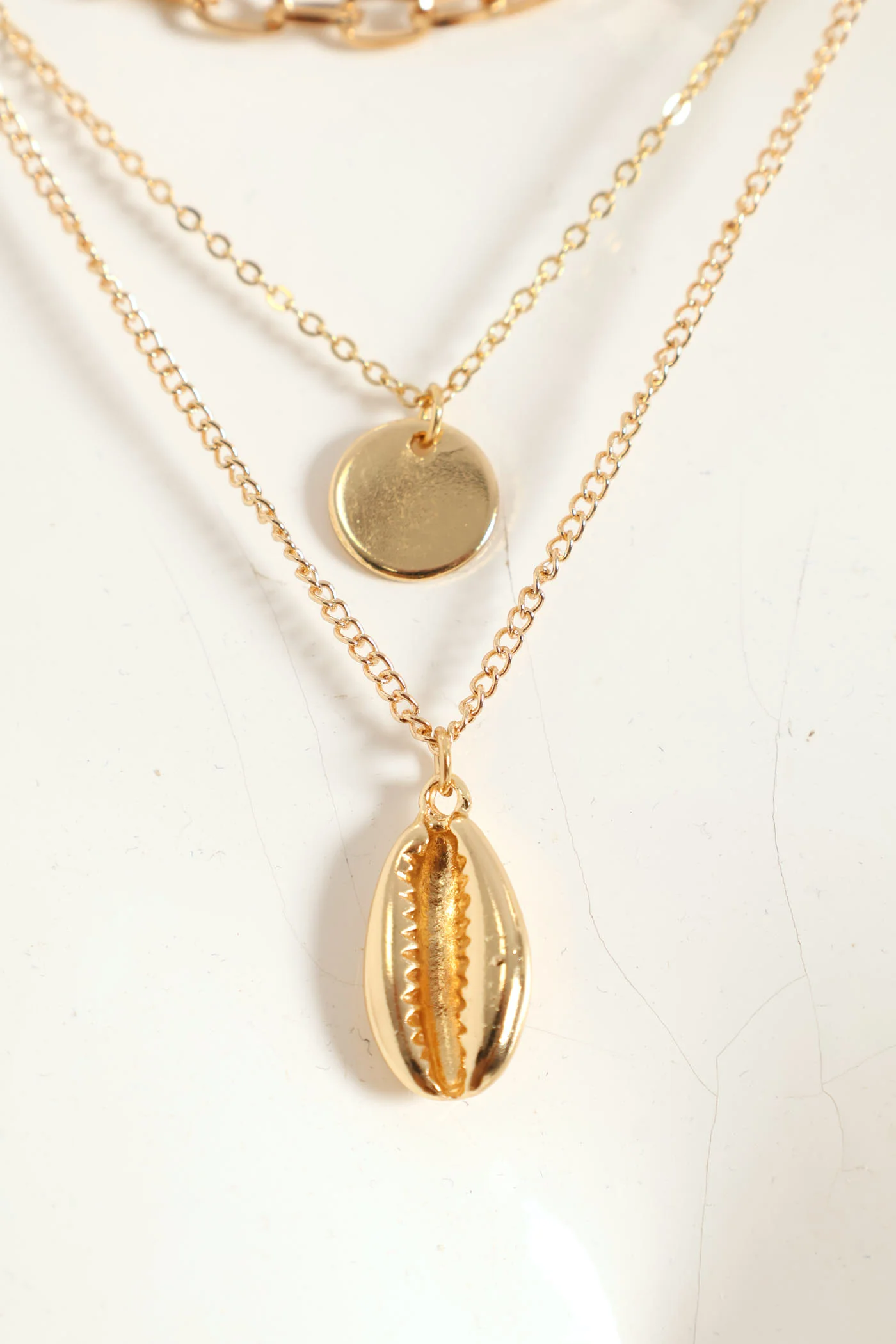 3 Layer Shell Pendant Neckalce - Gold - Image 2