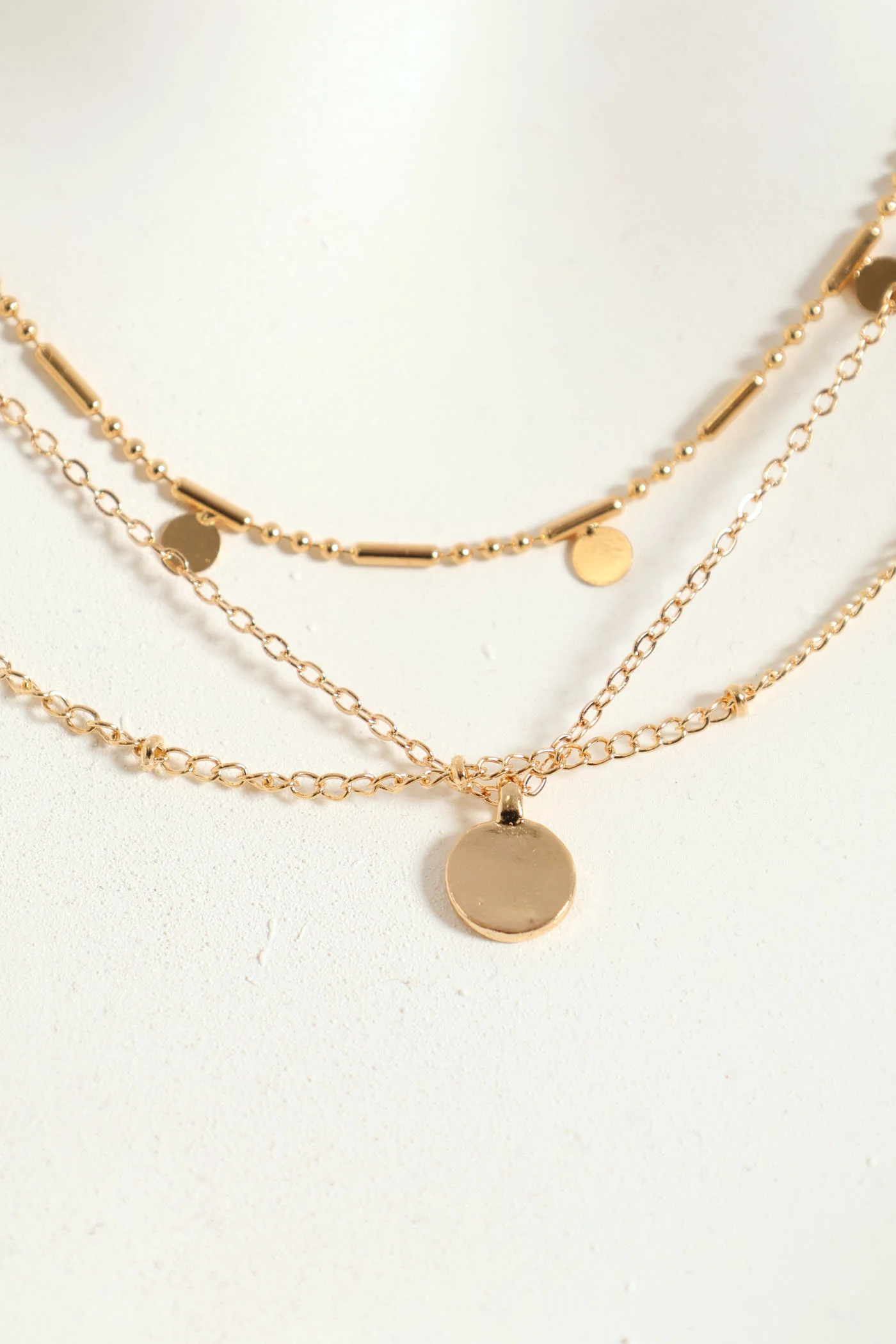3 Layer Small Disc Necklace - Gold - Image 2