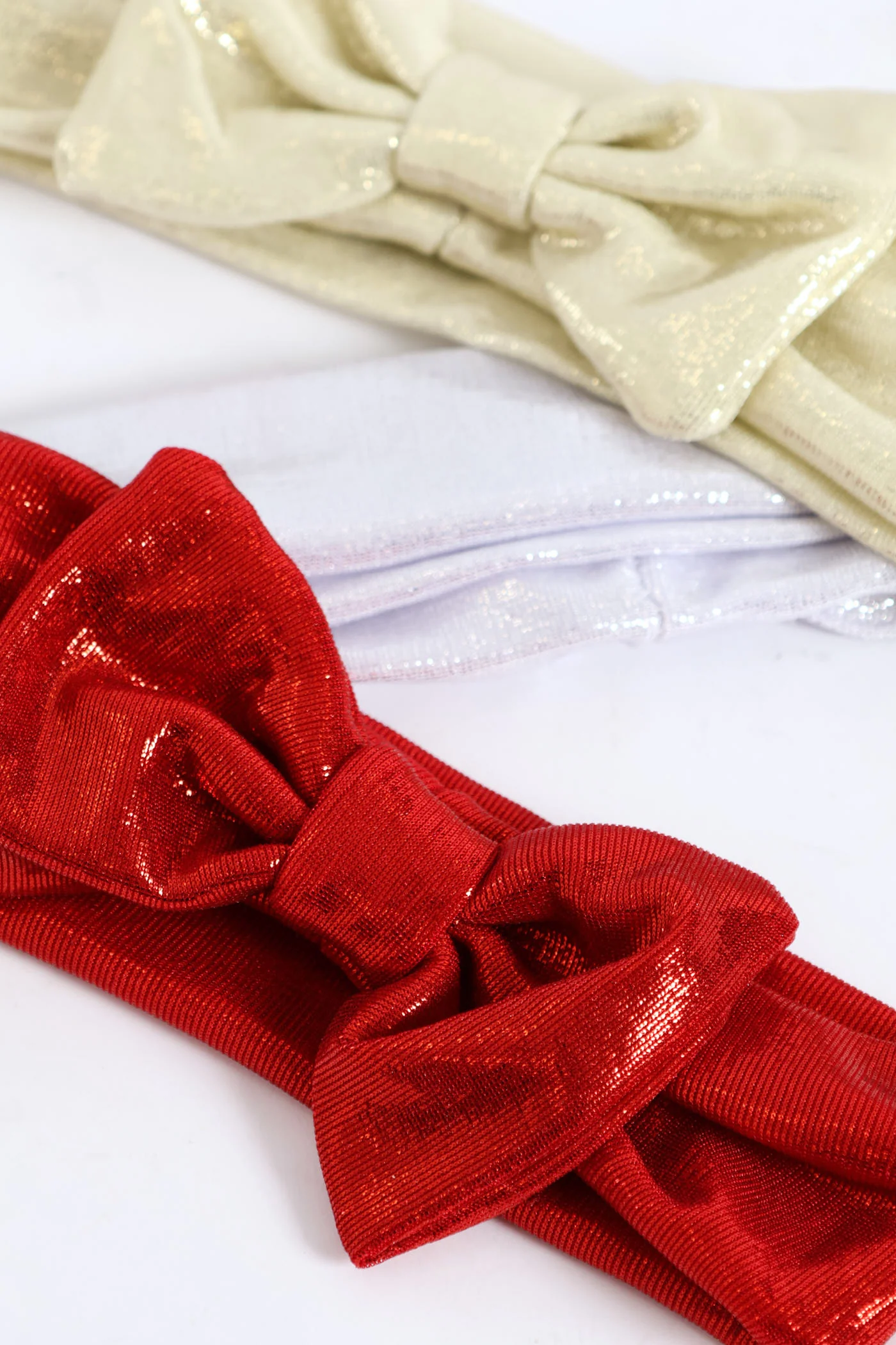 Baby Girls 3 Pack Bows Headband - Cream/White/Red - Image 2