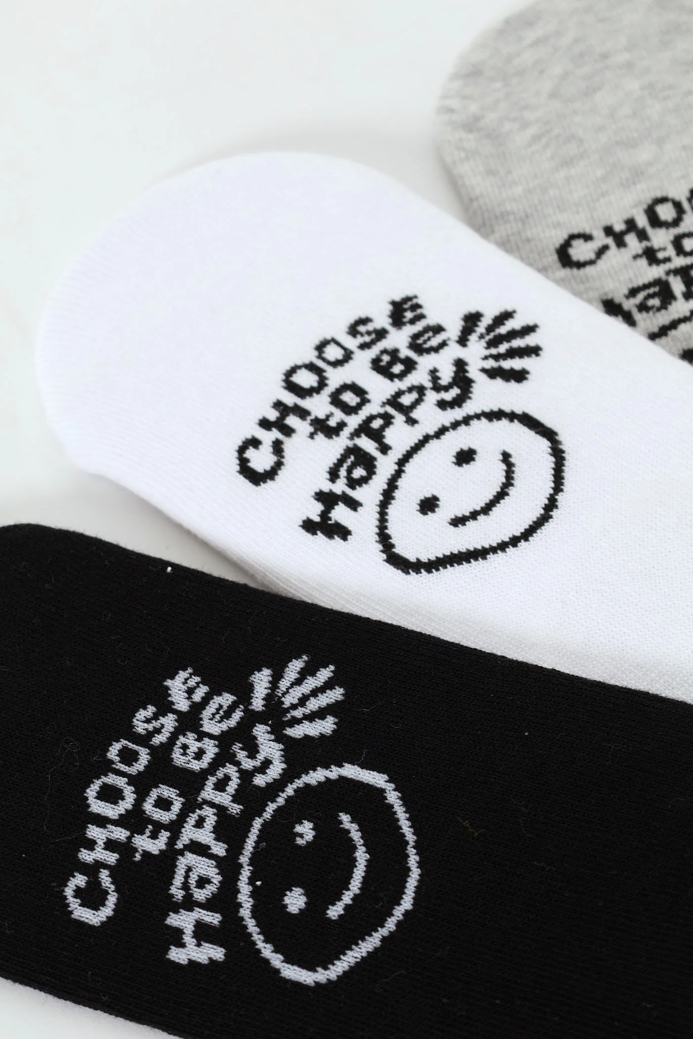 3 Pack Choose Happy Secret Socks - Black/White/Grey - Image 3