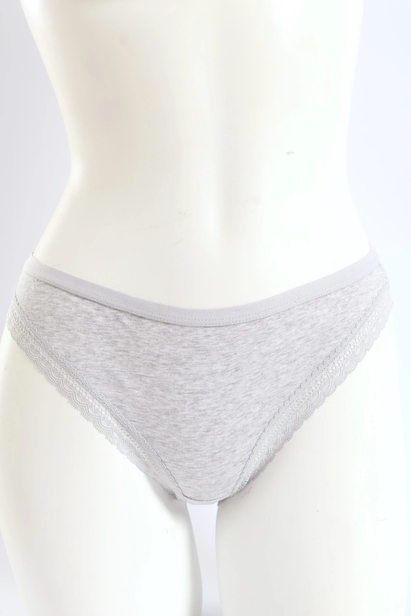 3 Pack Cotton Brazilian Panties - Grey Melange/White/Black - Image 3