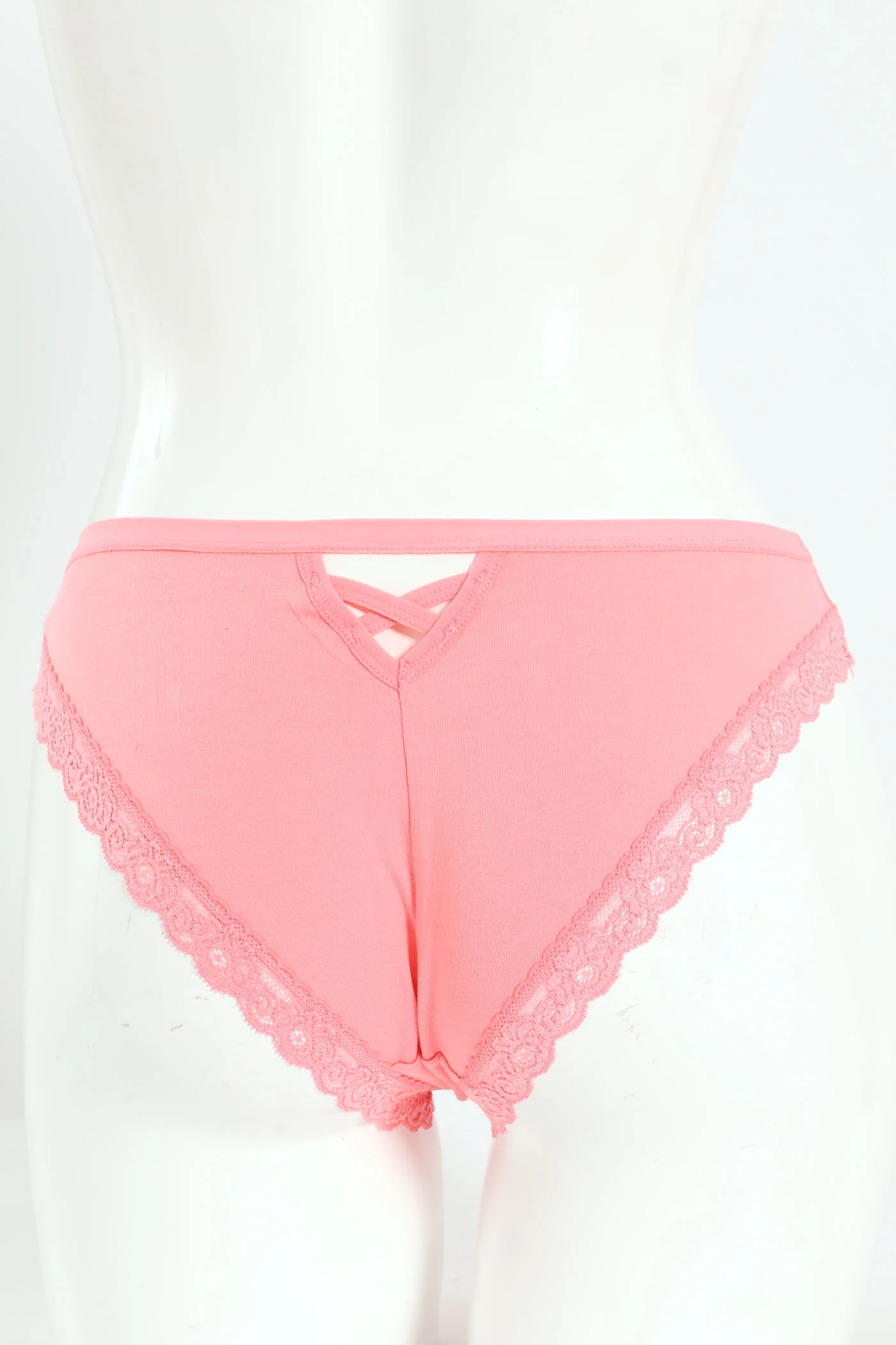 3 Pack Cotton Stretch Brazillian Panties - Burgundy/Light Pink/Coral - Image 4