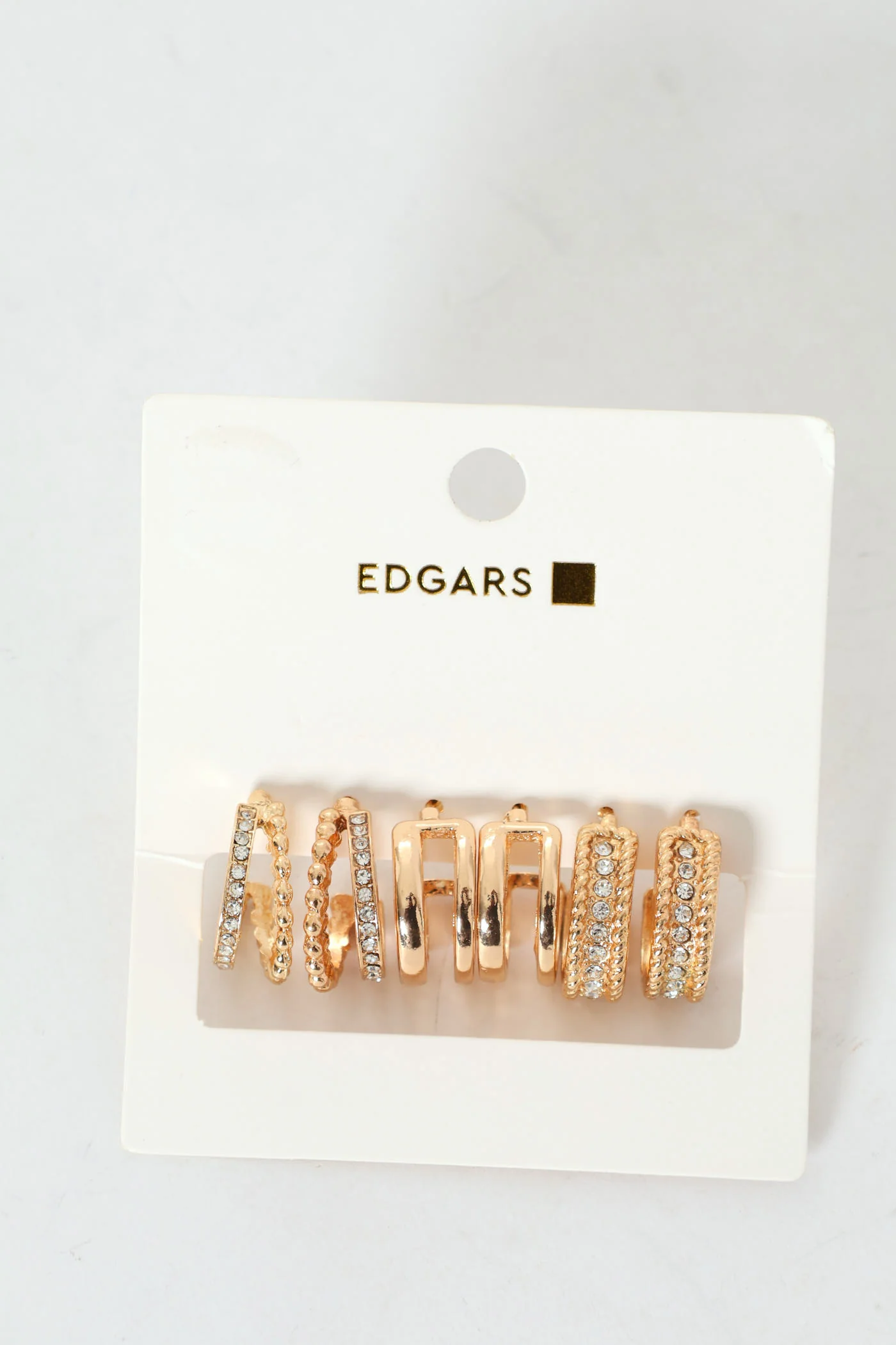 3 Pack Diamante Small Hoop Earrings - Gold - Image 2
