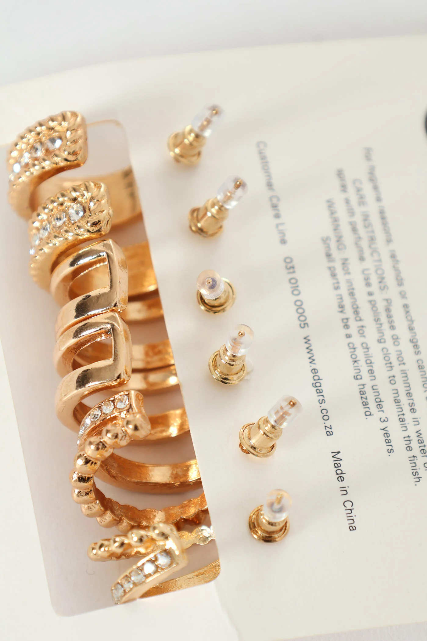 3 Pack Diamante Small Hoop Earrings - Gold - Image 3