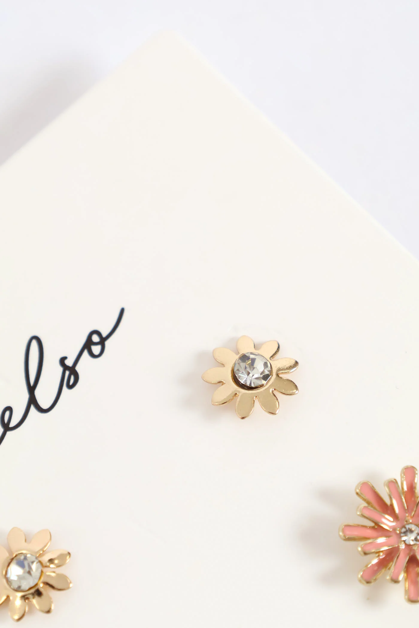 3 Pack Floral Stud Earrings - Gold - Image 3
